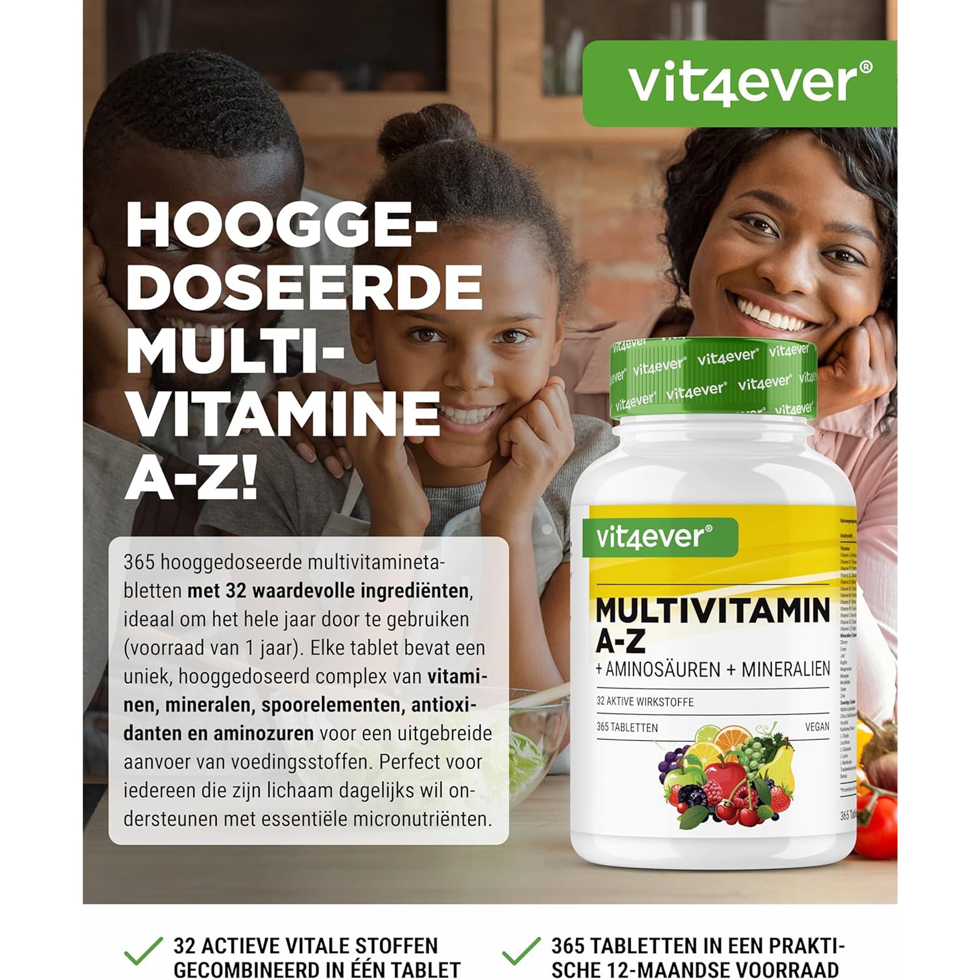 Multivitamine A-Z + Aminozuren + Mineralen | 365 Tabletten | Vit4ever