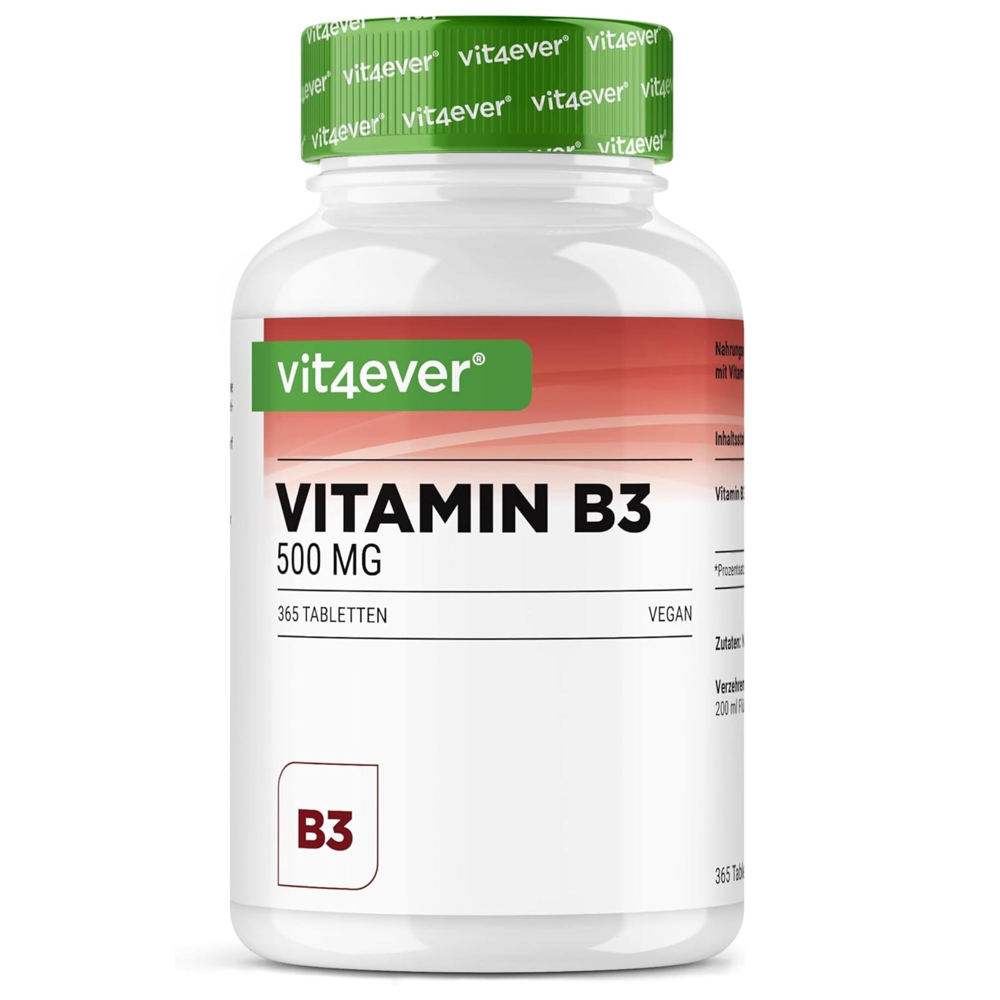 Vitamin B3 (Niacinamid) 500 mg | 365 Tabletten | Vit4ever
