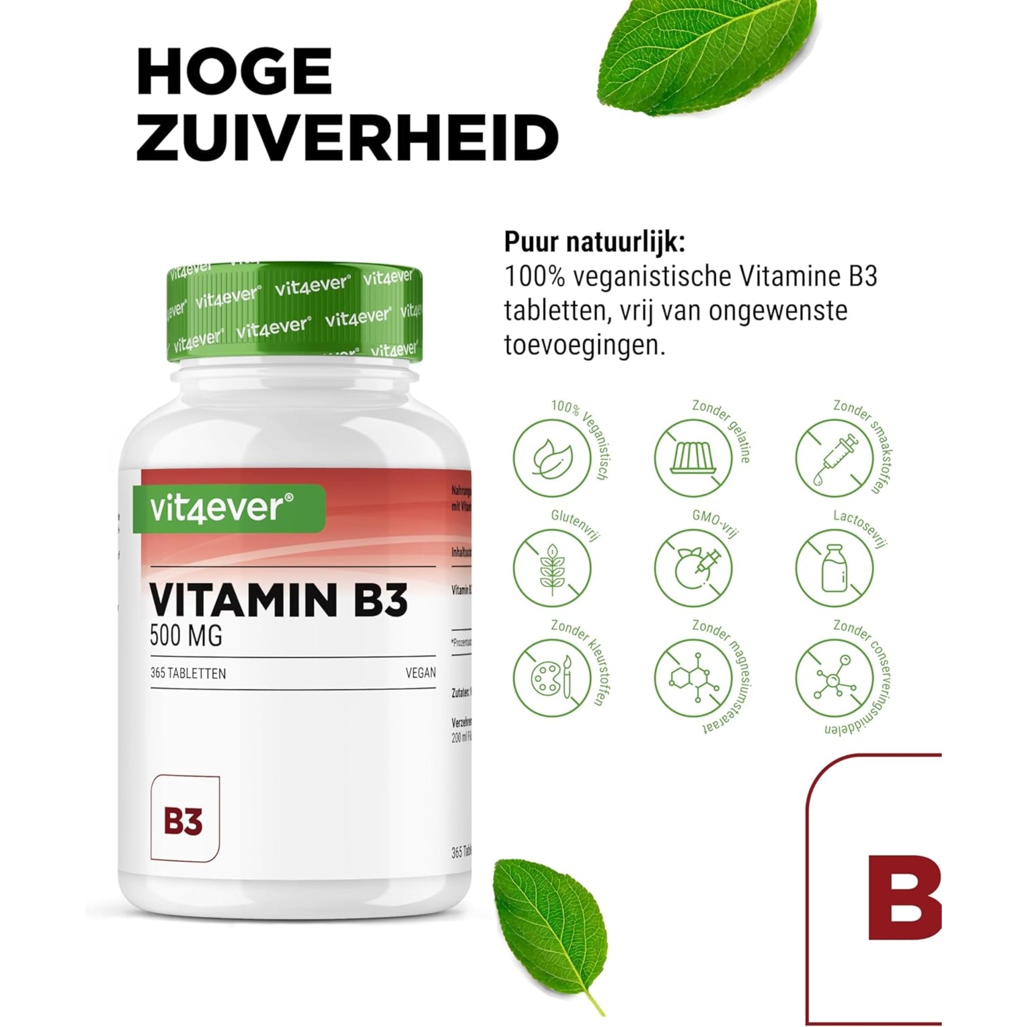 Vitamin B3 (Niacinamid) 500 mg | 365 Tabletten | Vit4ever
