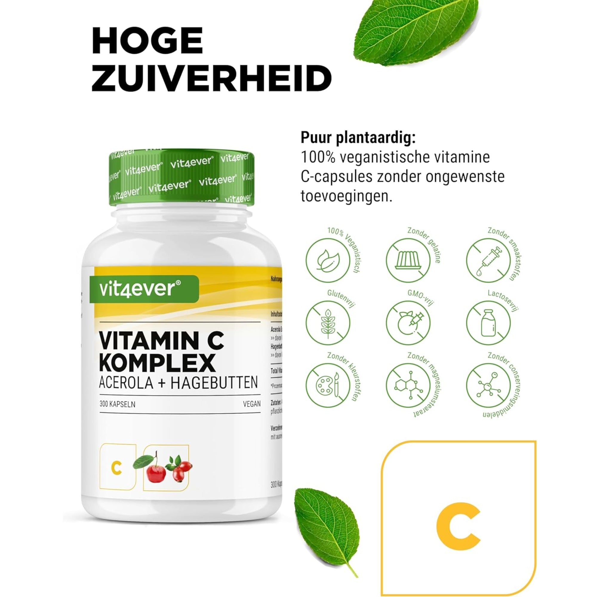 Vitamin-C-Komplex (Acerola + Hagebutte) | 300 Kapseln | Vit4ever
