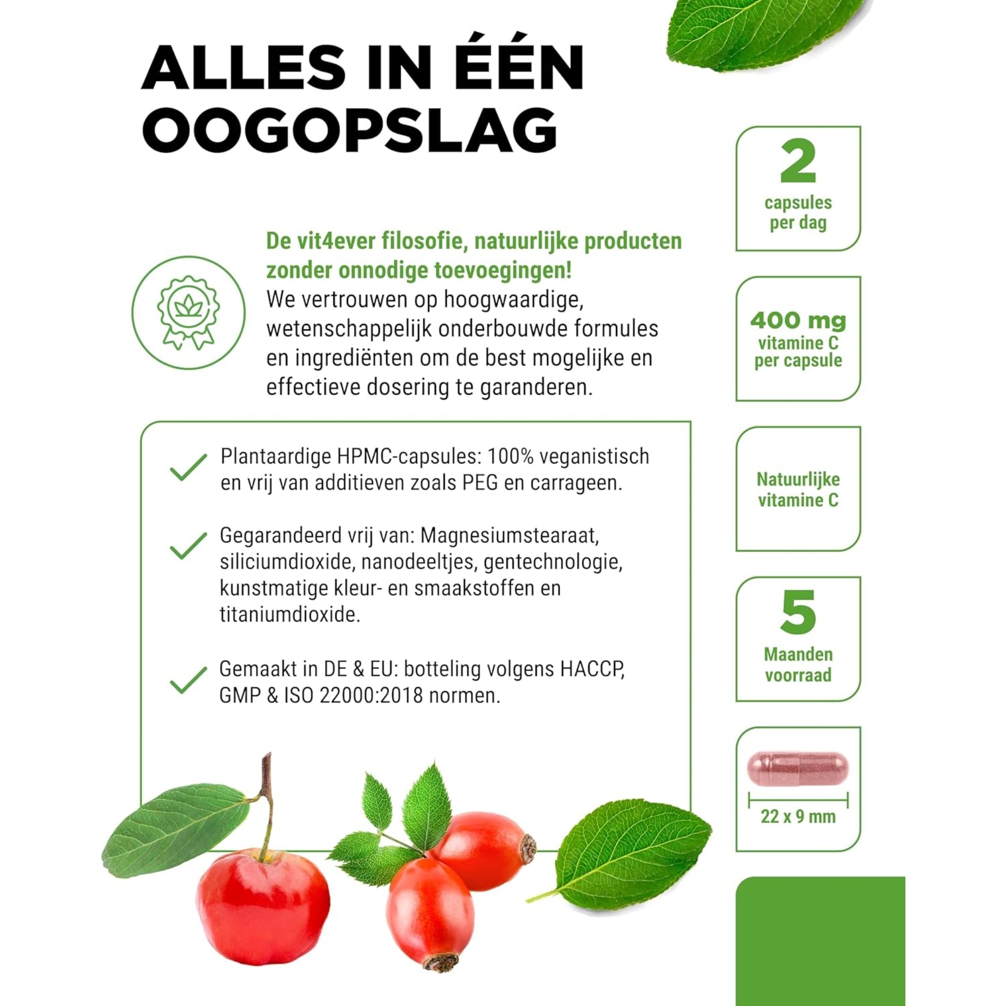 Vitamin-C-Komplex (Acerola + Hagebutte) | 300 Kapseln | Vit4ever