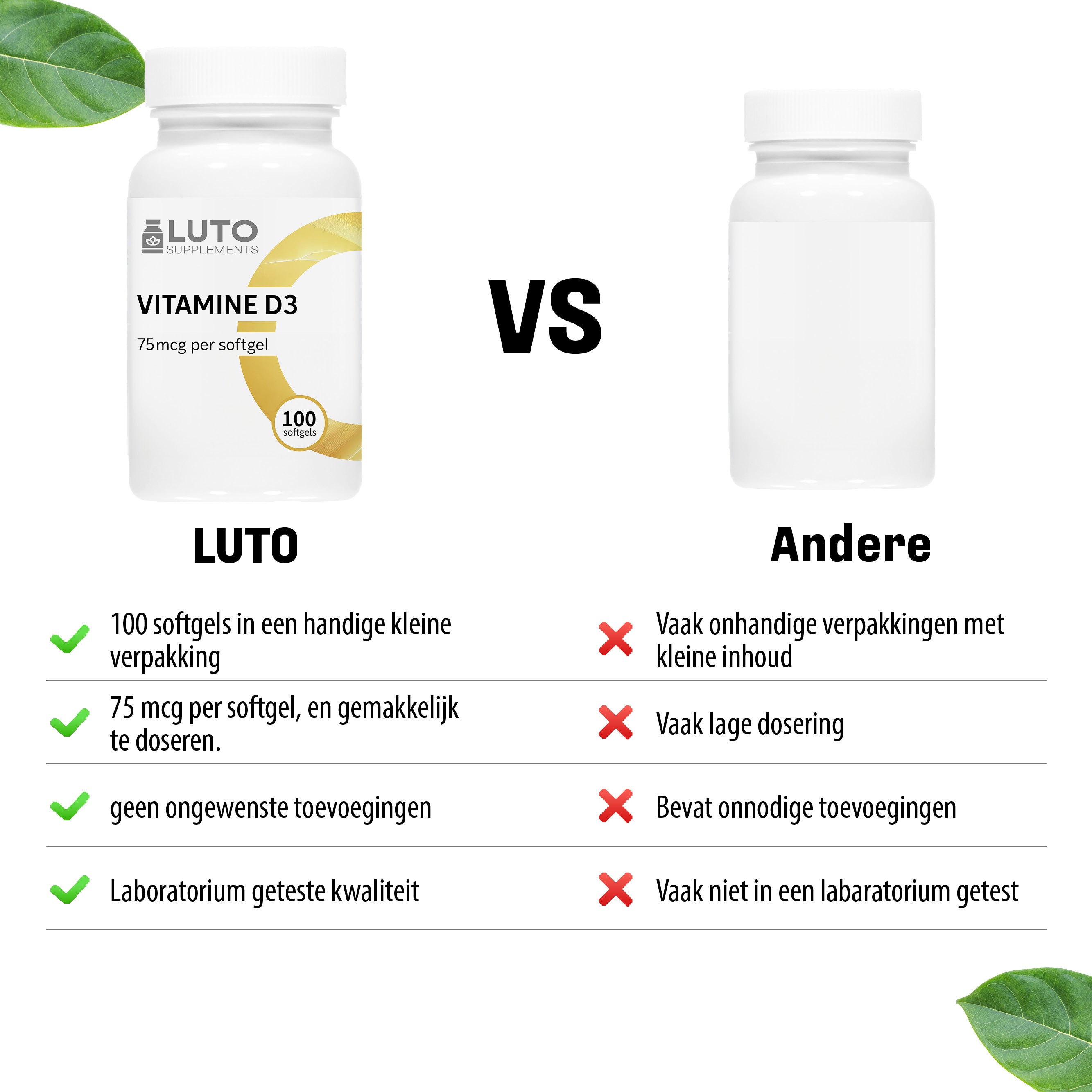 Vitamine D3 (Cholecalciferol) 75mcg (3000 IU) | 100 softgels | LUTO Supplements