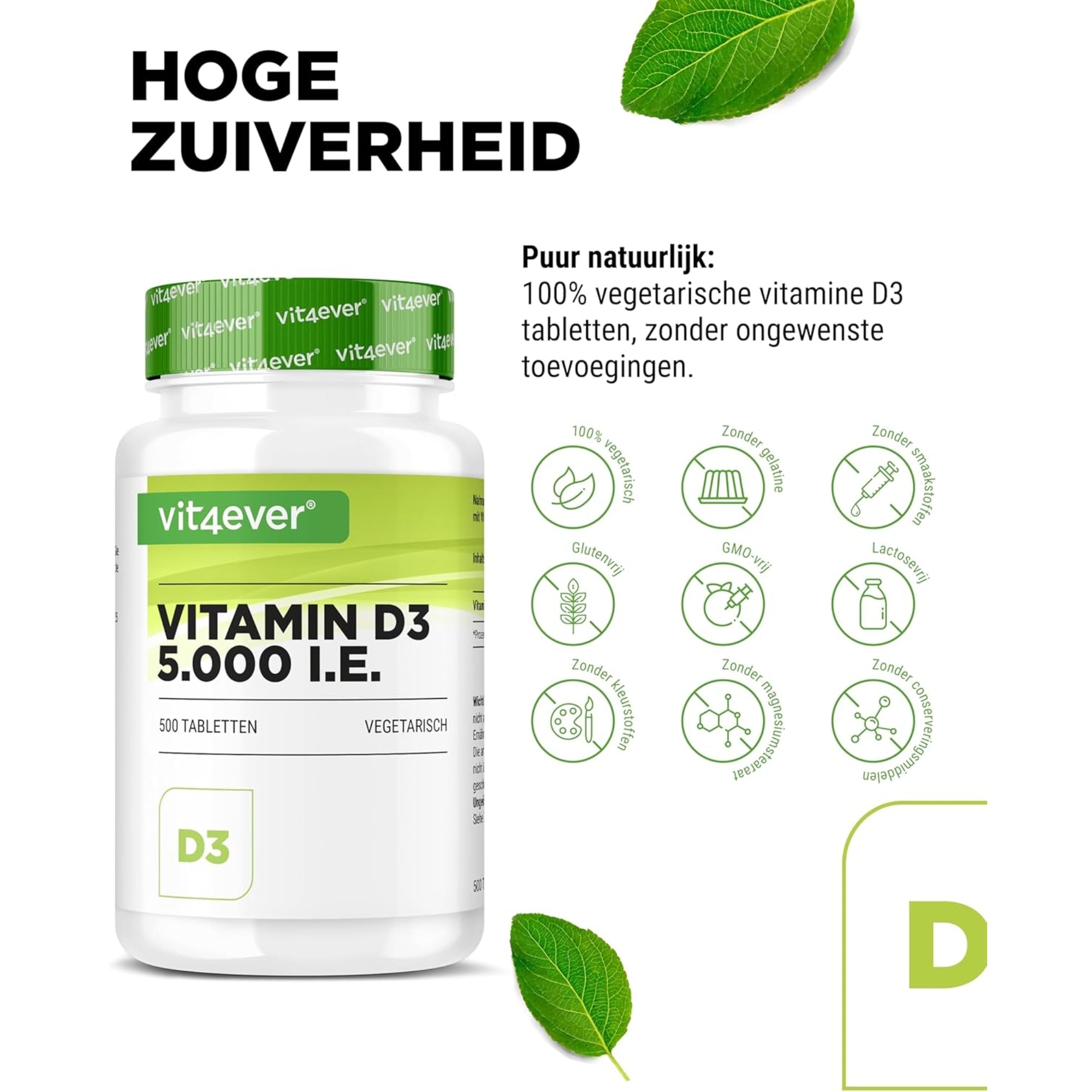 Vitamine D3 5.000IE | 5.000 I.E. | 500 tabletten | vit4ever