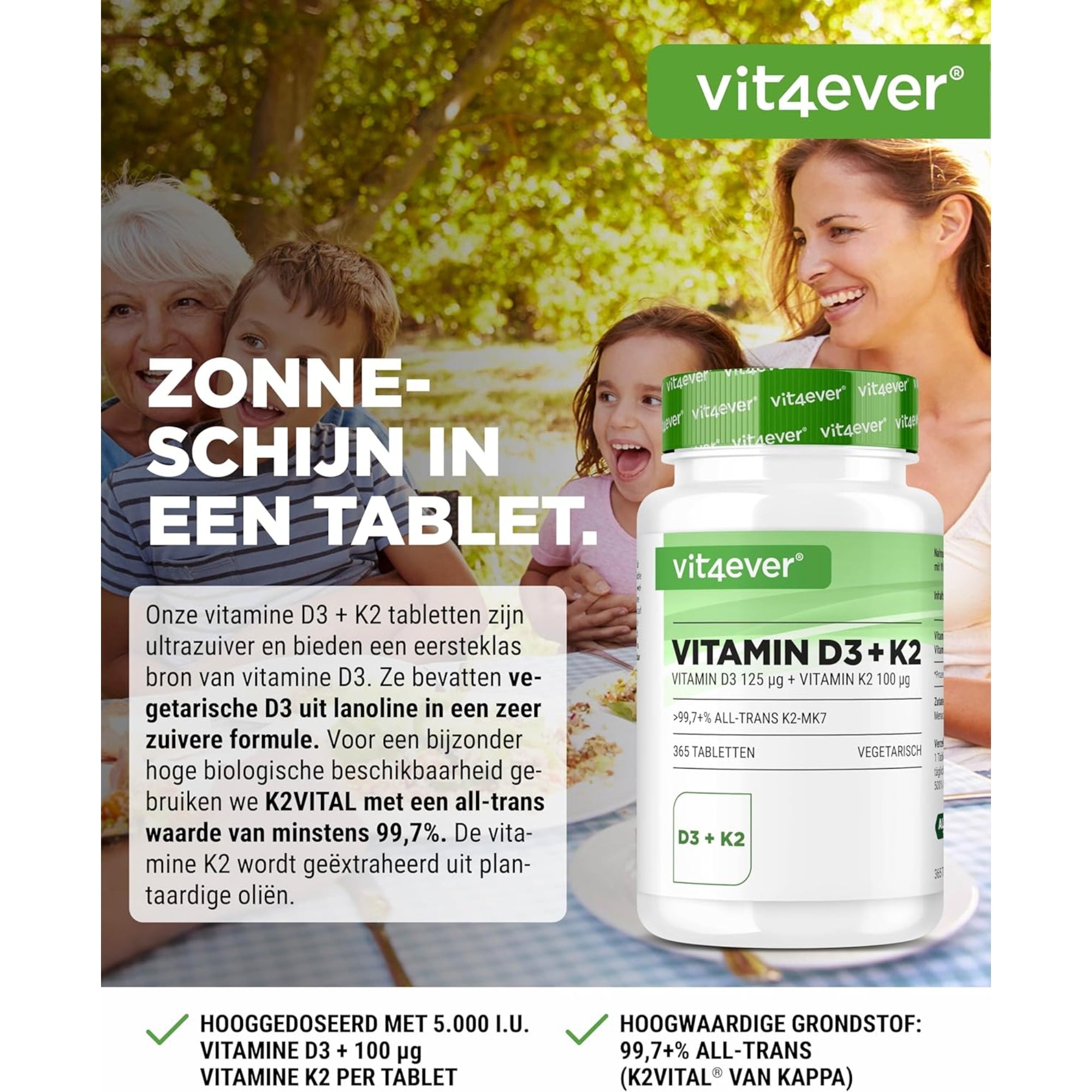 Vitamine D3 5.000 I.E. + K2 100 mcg | Vit4ever
