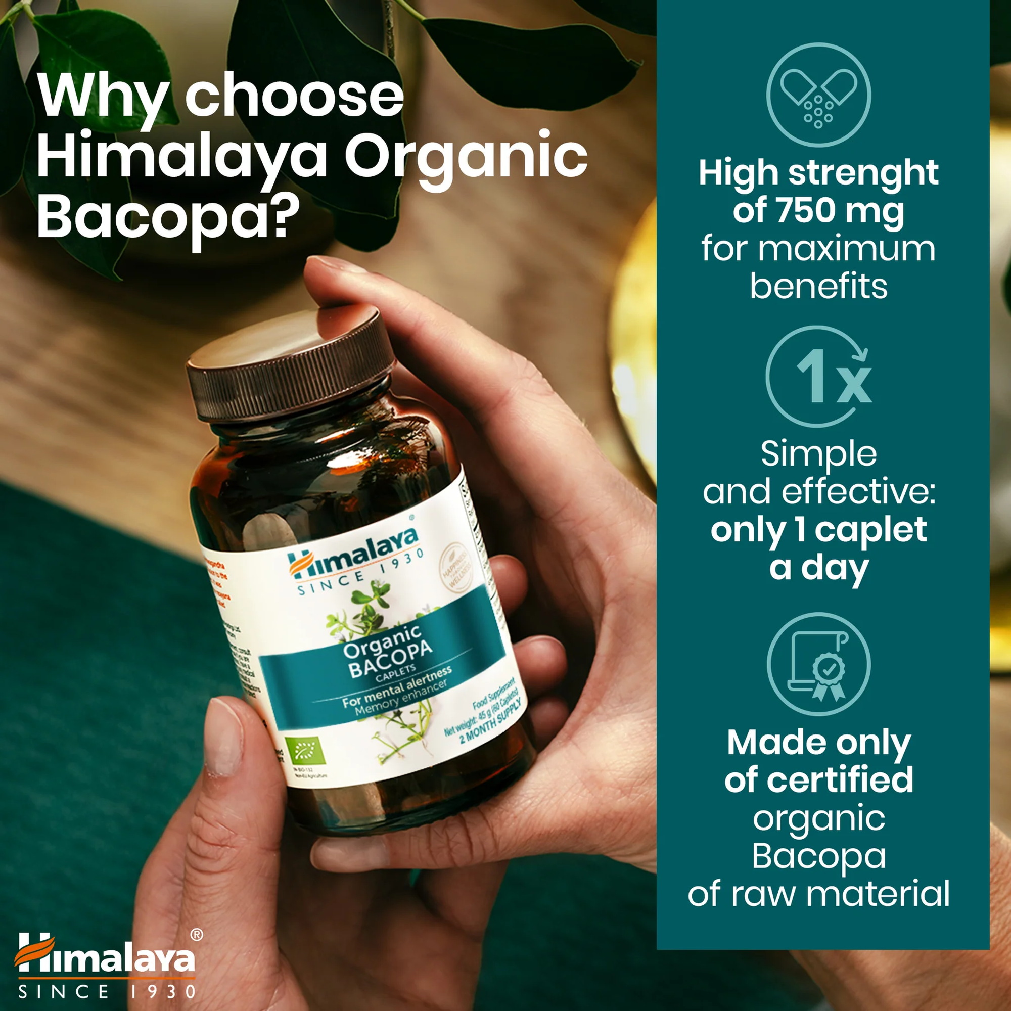 Waarom kiezen voor Himalaya Organic Bacopa, 750 mg per caplet, een per dag