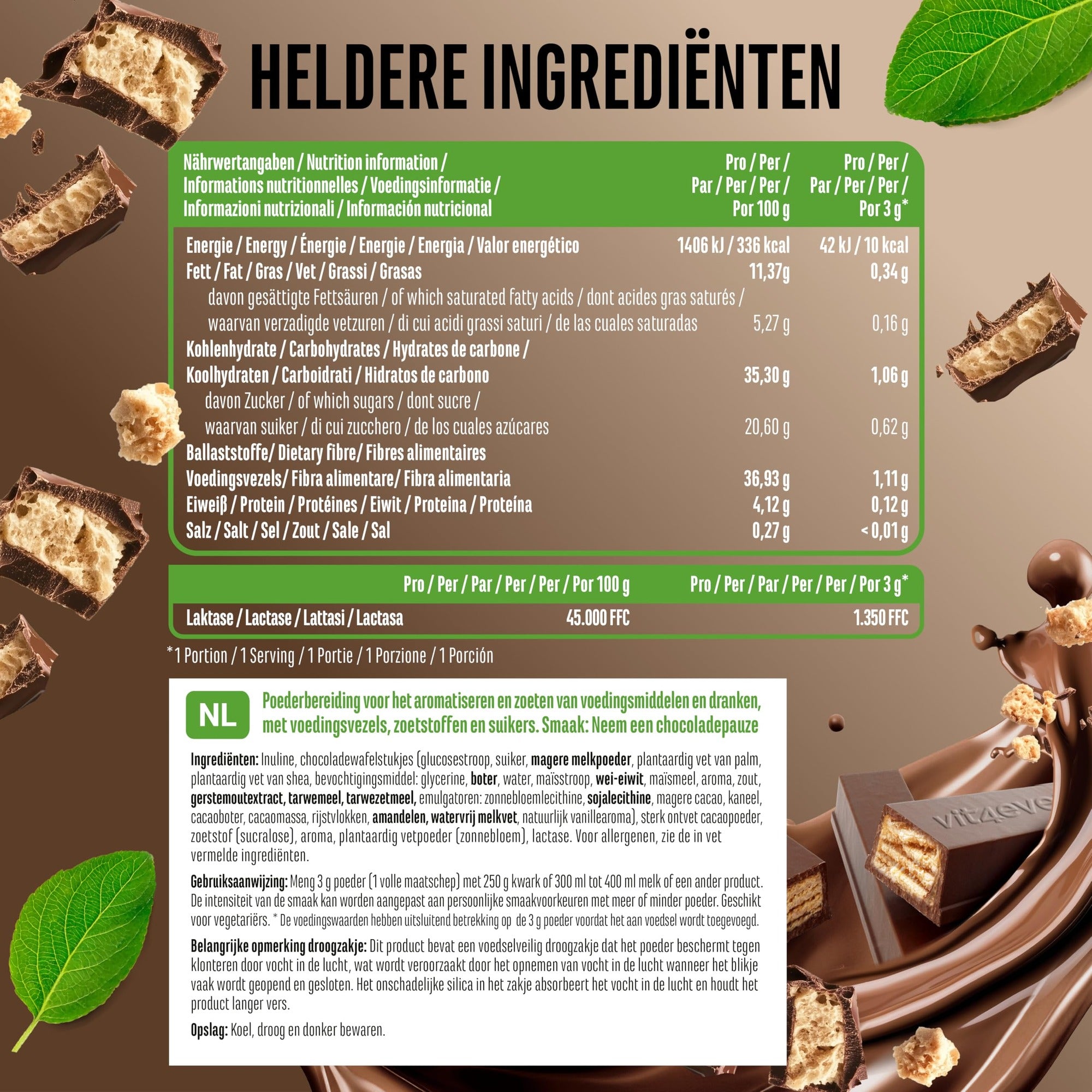Voedingswaarden en ingrediënten Vit4ever Flavor Craft Chocoladepauze smaakpoeder 250 g