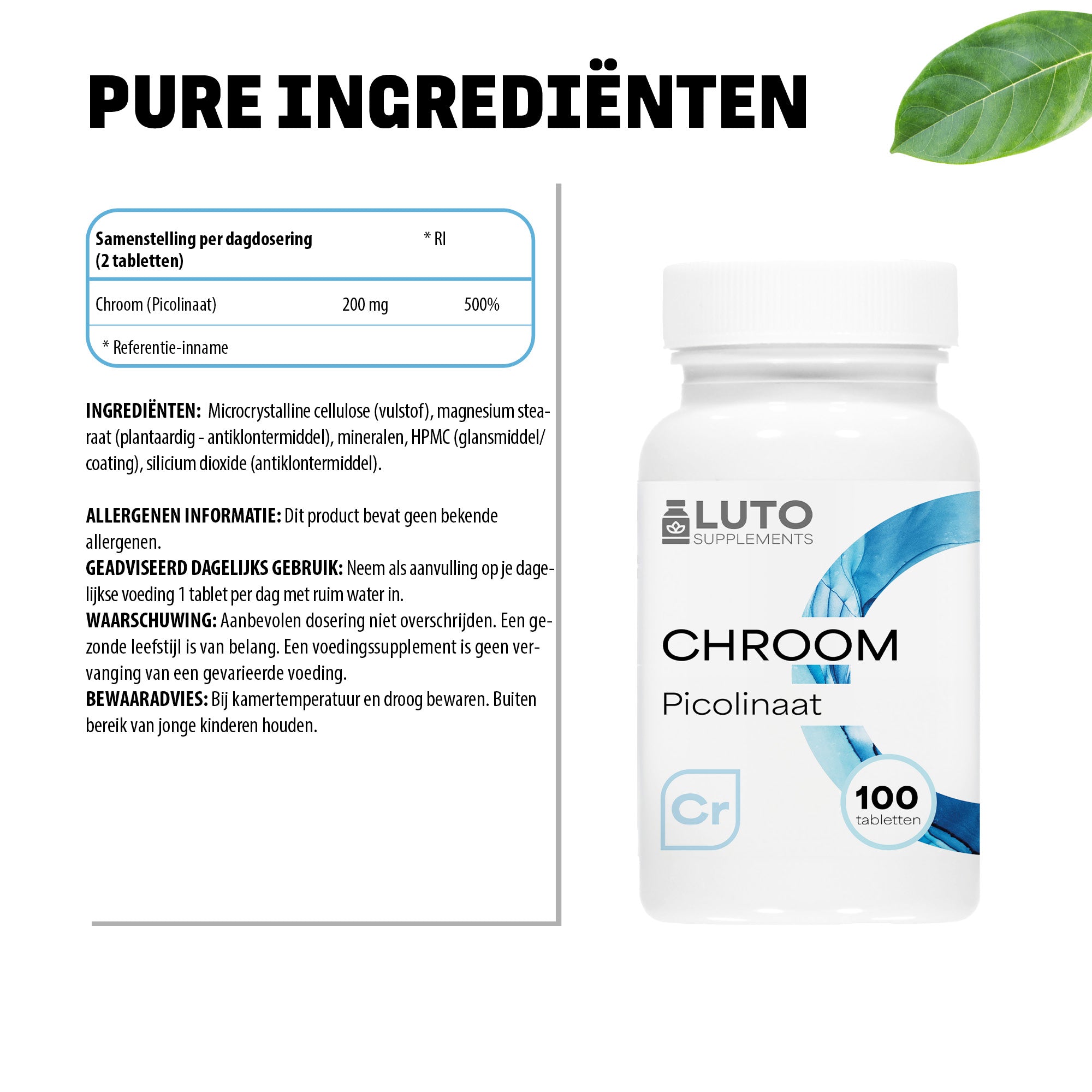 Chroom picolinaat ingrediënten Luto supplements