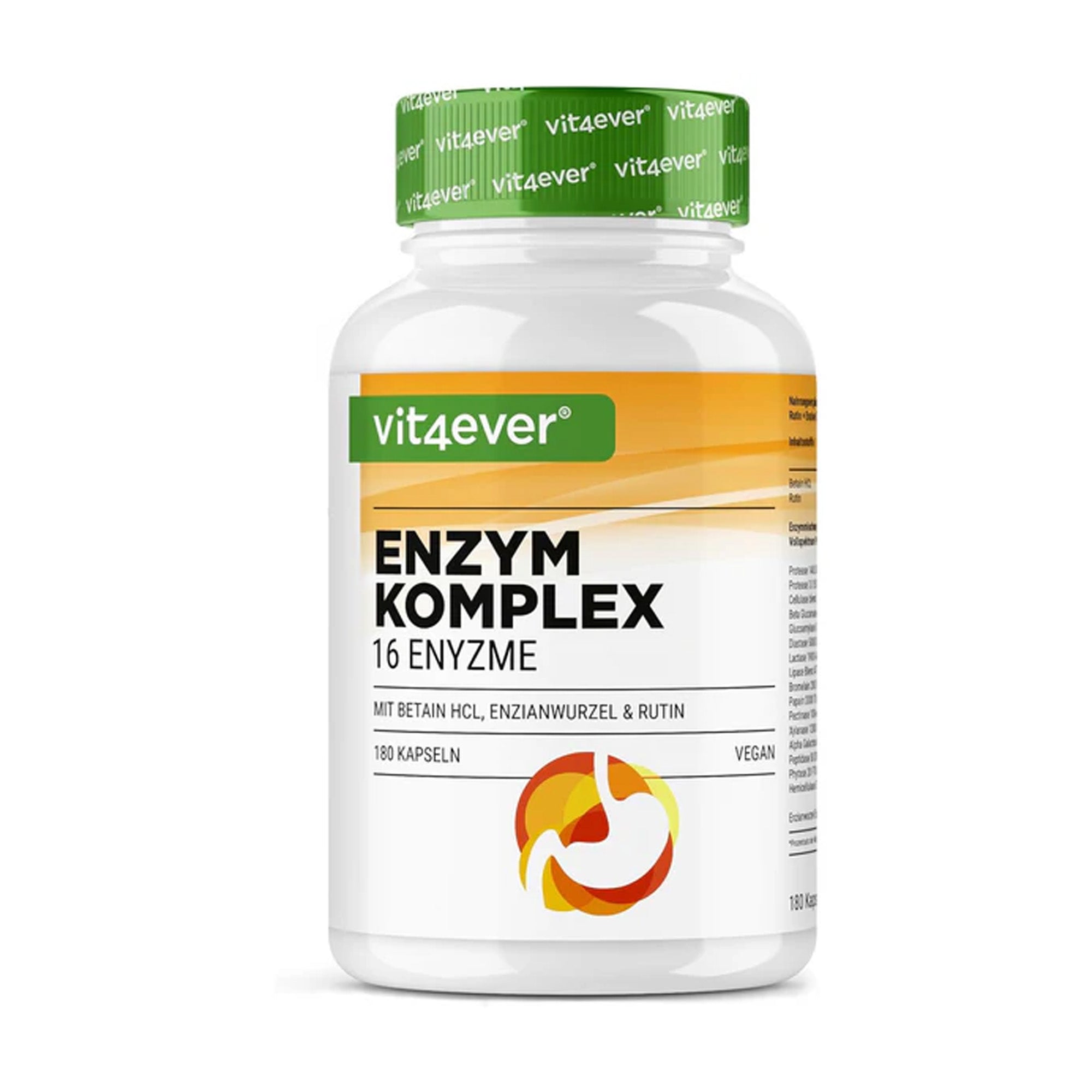 Spijsverteringsenzymen met betaine HCL, rutin & gentiaan | 180 capsules | Vit4ever