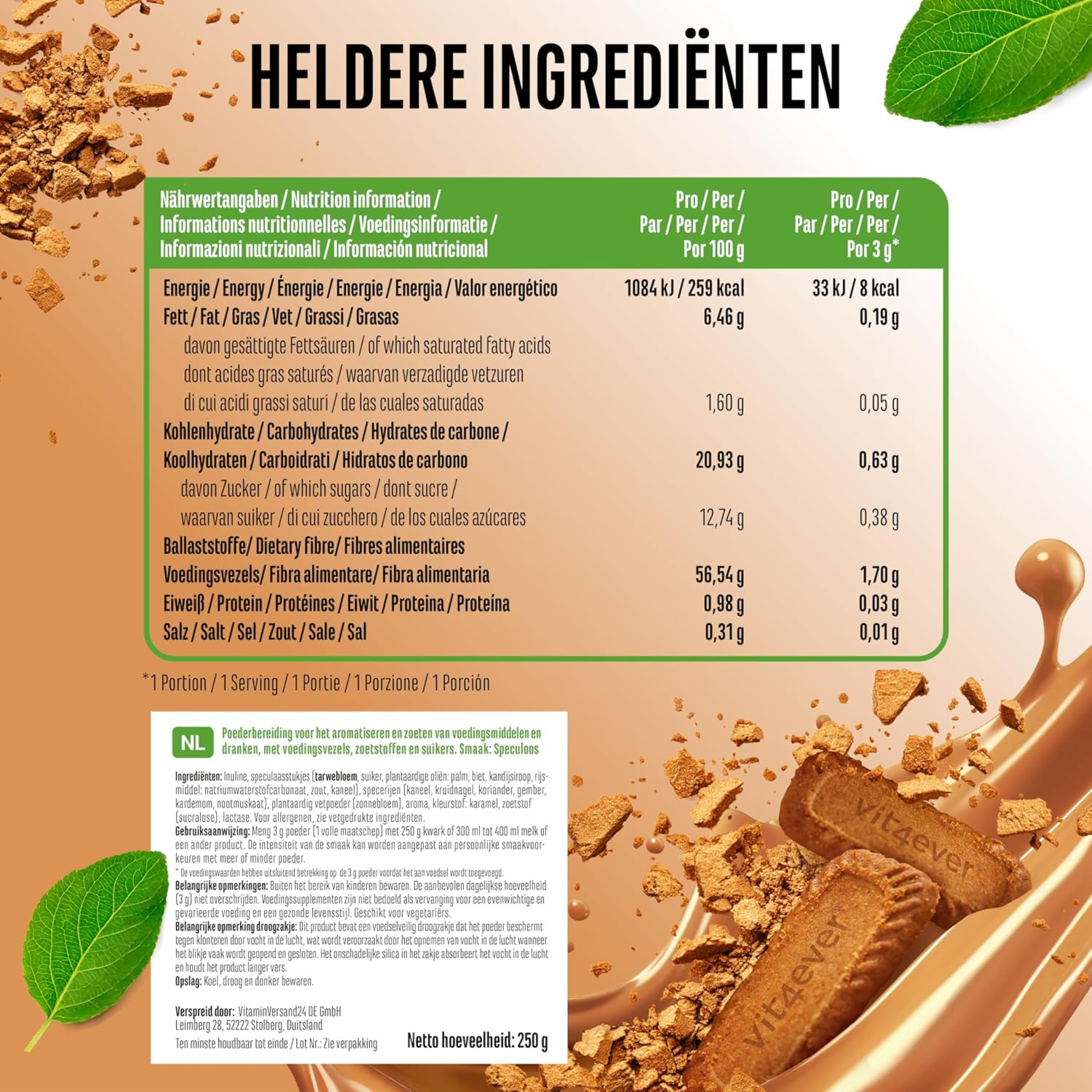 Voedingswaarden en ingrediënten Vit4ever Flavor Craft Speculaas smaakpoeder 250 g
