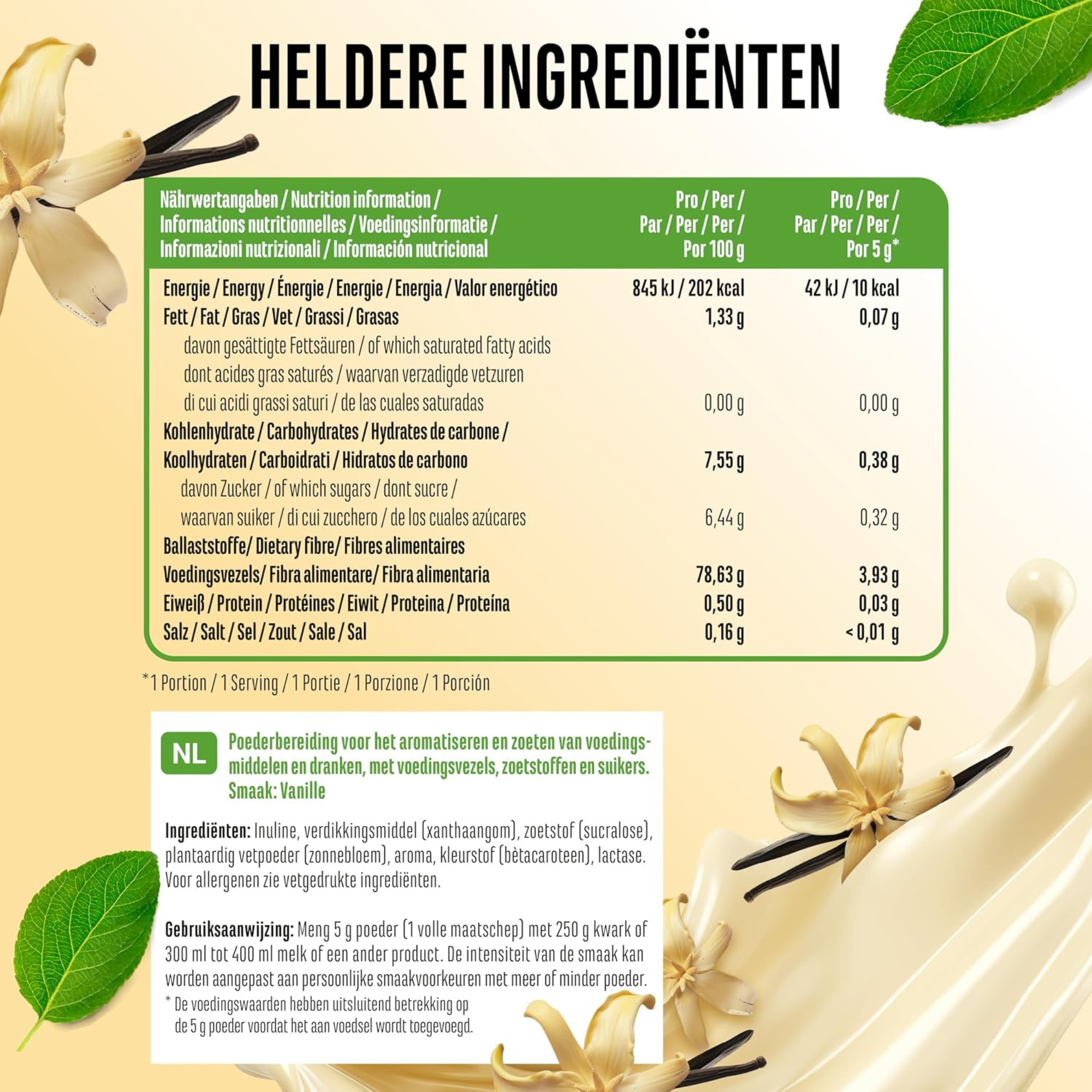 Voedingswaarden en ingrediënten Vit4ever Flavor Craft Vanille smaakpoeder 250 g