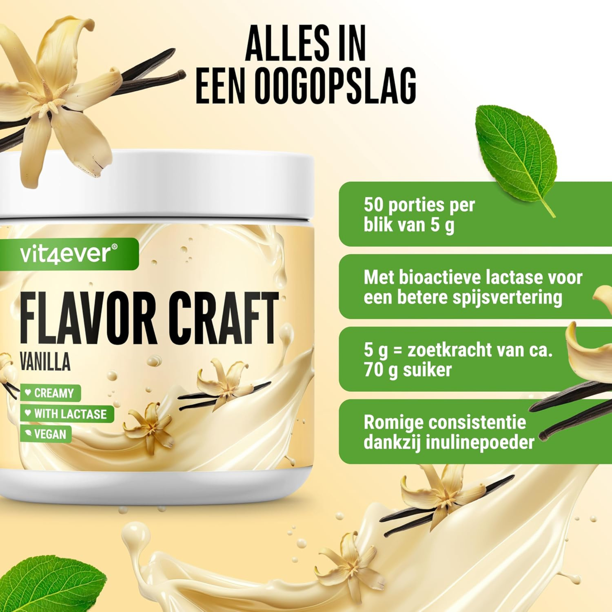 Vit4ever Flavor Craft Vanille 250 g smaakpoeder met 50 porties en romige consistentie