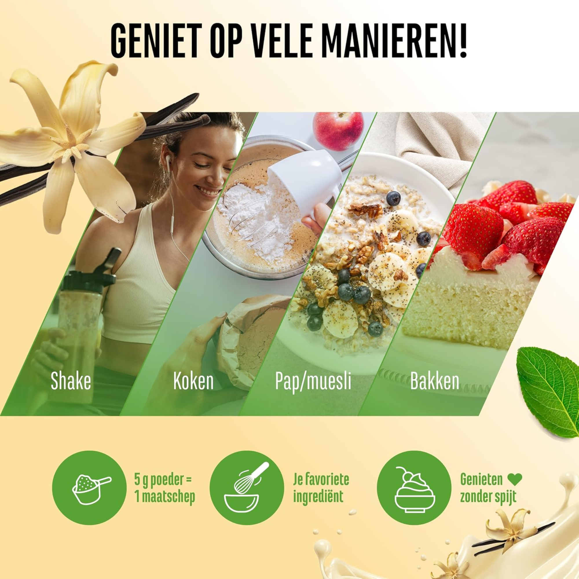 Vit4ever Flavor Craft Vanille smaakpoeder in shake, kwark, havermout en baksels