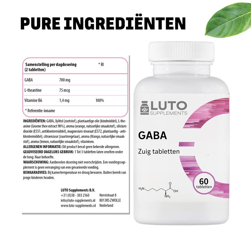 GABA met L-theanine | 700 mg GABA | 60 Zuig tabletten | LUTO Supplements