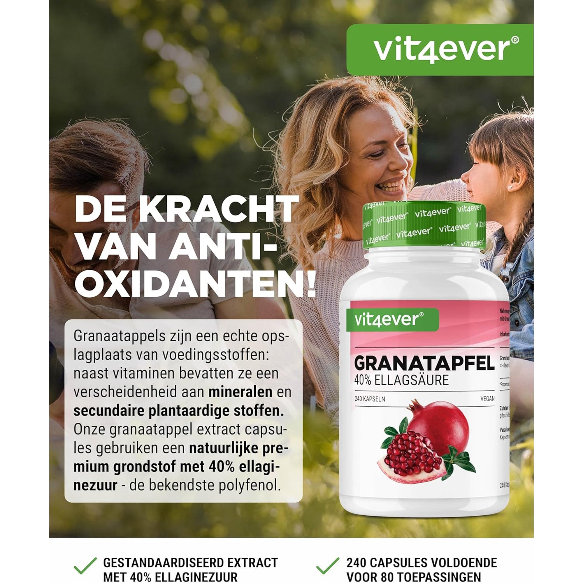 Ingrediënten en voedingsinformatie van Vit4ever granaatappelextract capsules