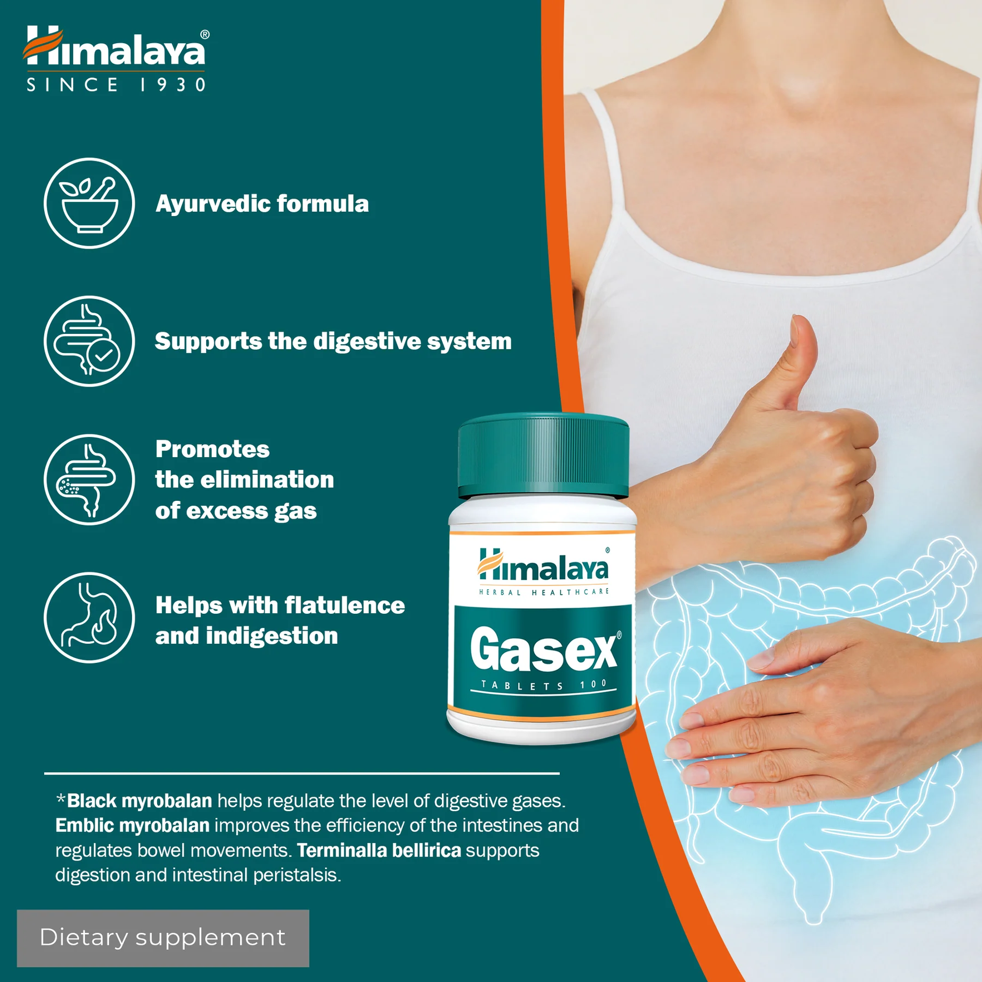 Himalaya Gasex Ayurvedische formule, ondersteunt de spijsvertering en helpt bij winderigheid