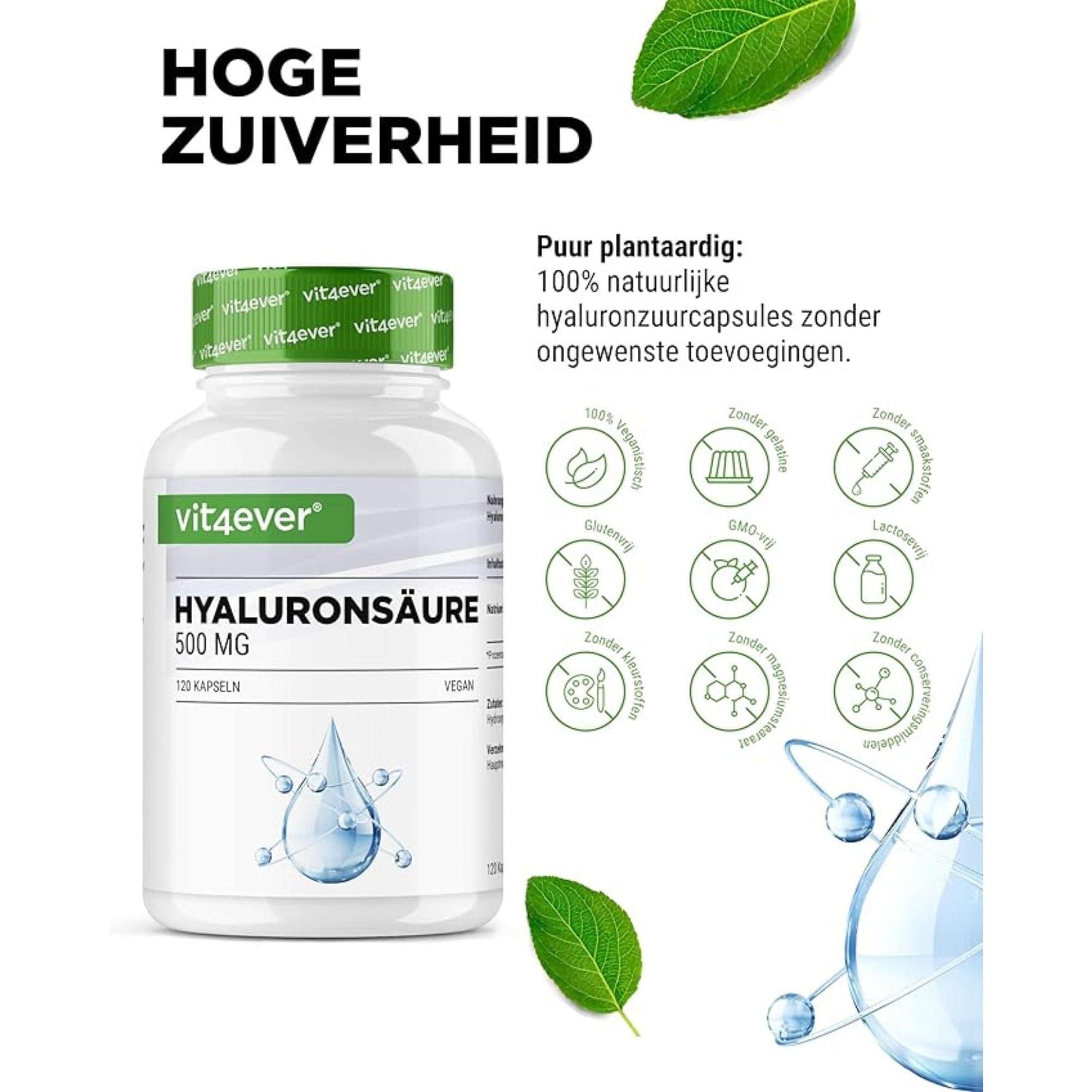 Hyaluronzuur 500mg per capsule | 120 stuks | Vit4ever