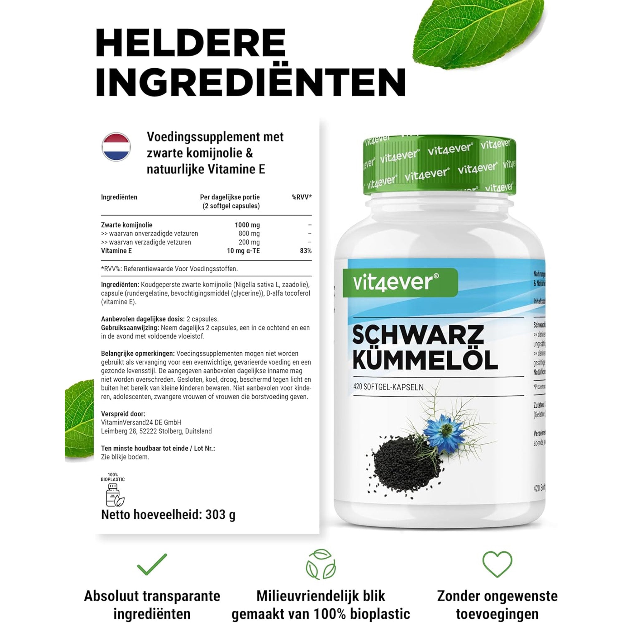 Zwarte komijnolie 1000 mg | 420 capsules | Vit4ever
