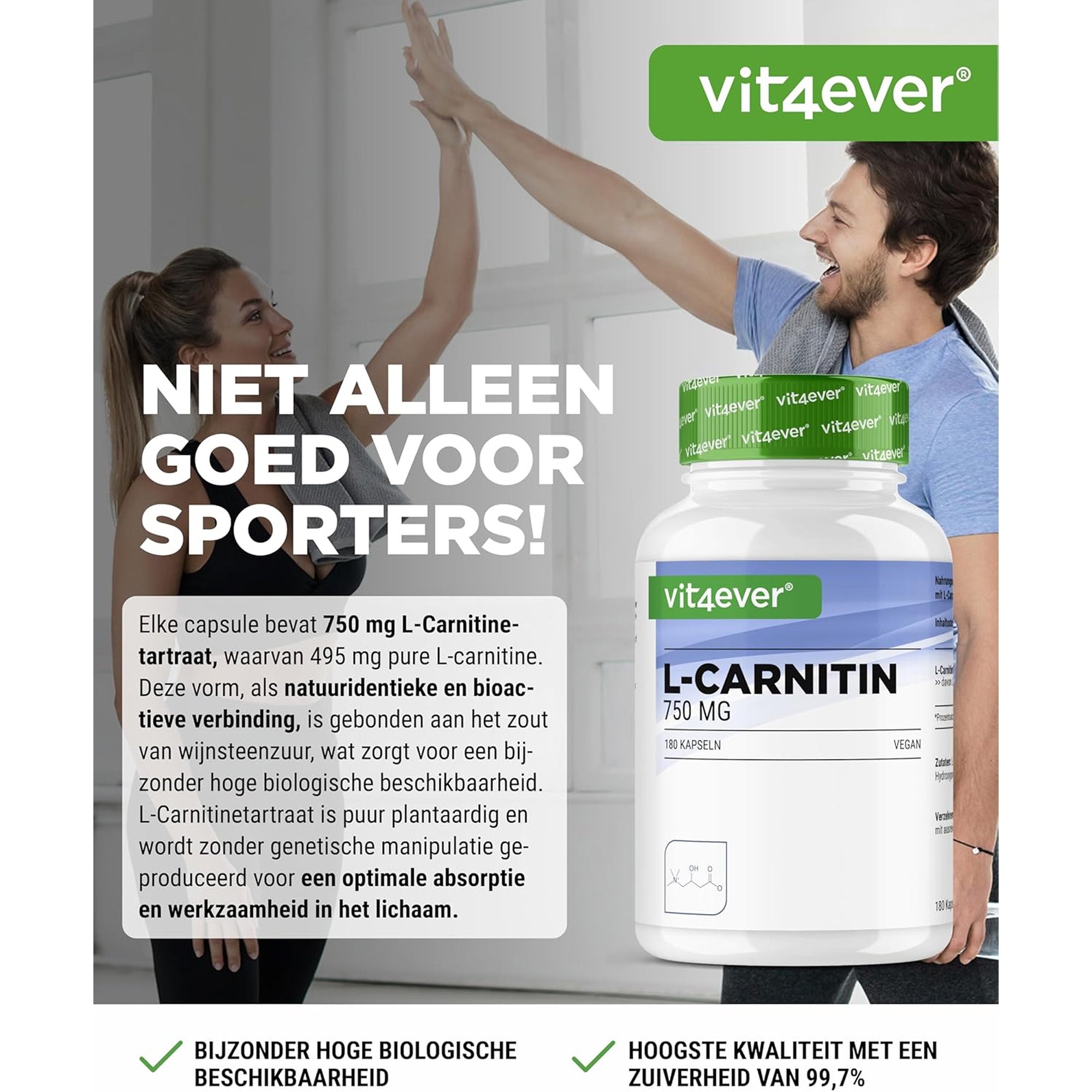 L-Carnitine Tartraat | 3000mg | 180 Capsules | Vit4ever