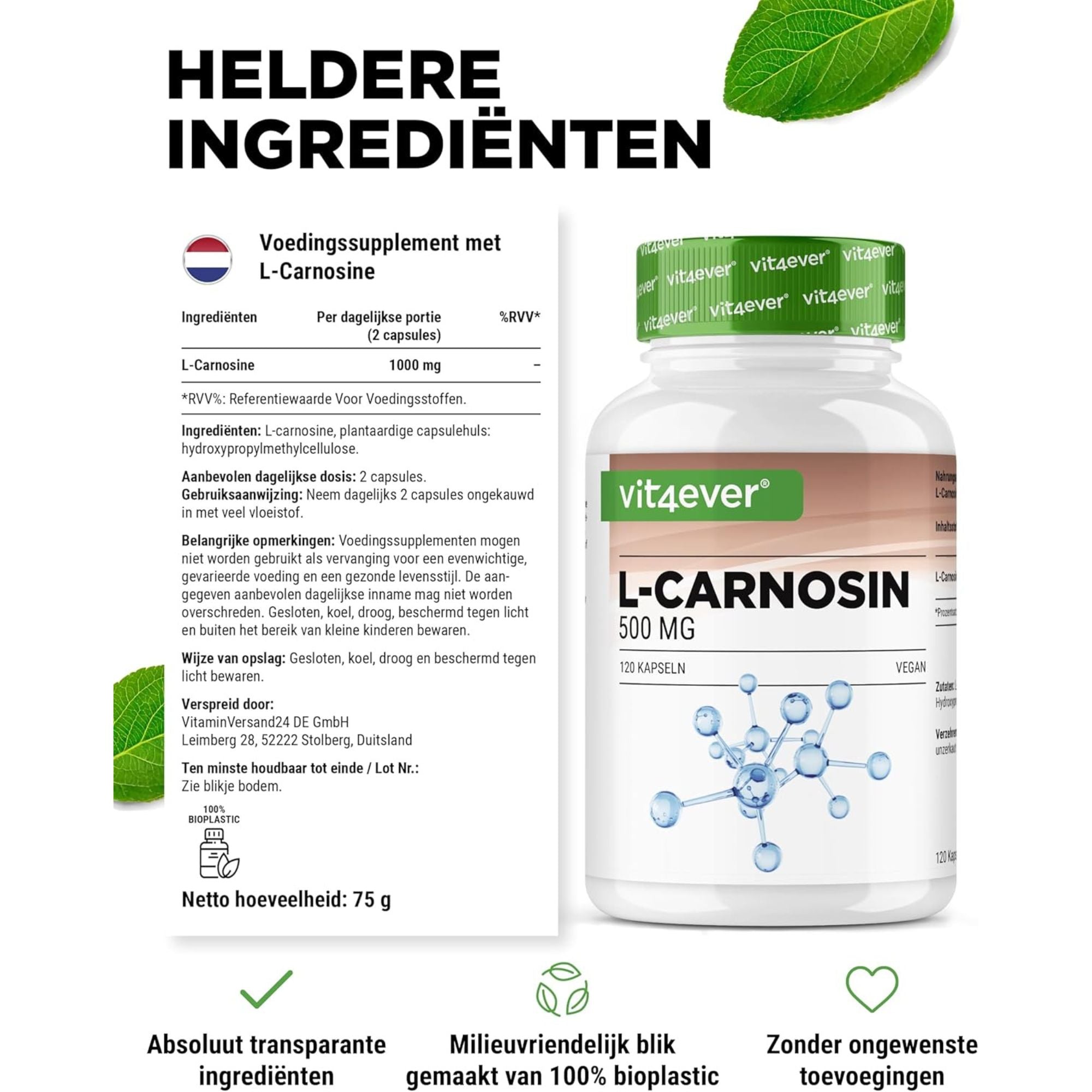 Vit4ever L-Carnosine 500mg - van hoge zuiverheid