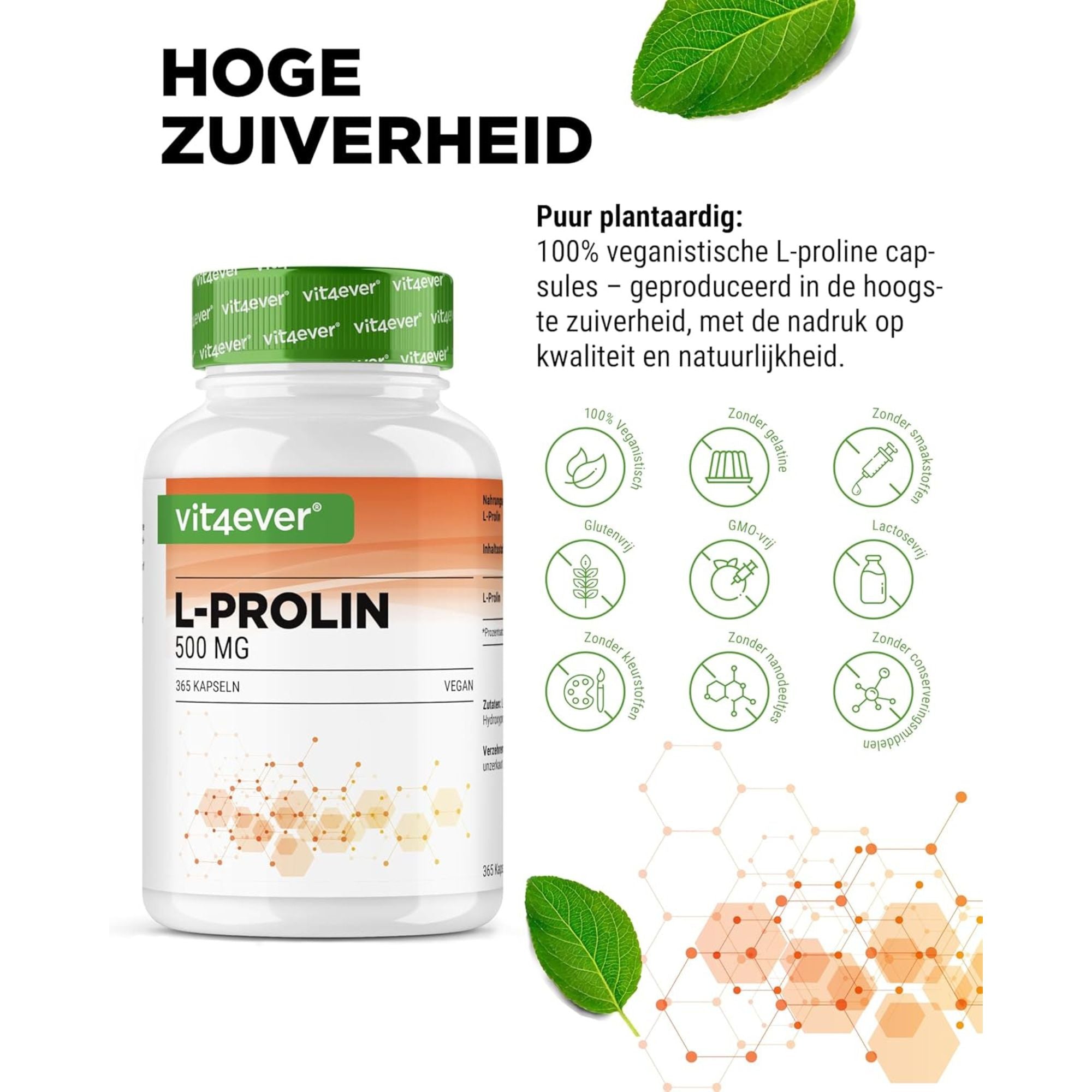 Vit4ever L-Proline 1000mg - hooggedoseerd en vegan