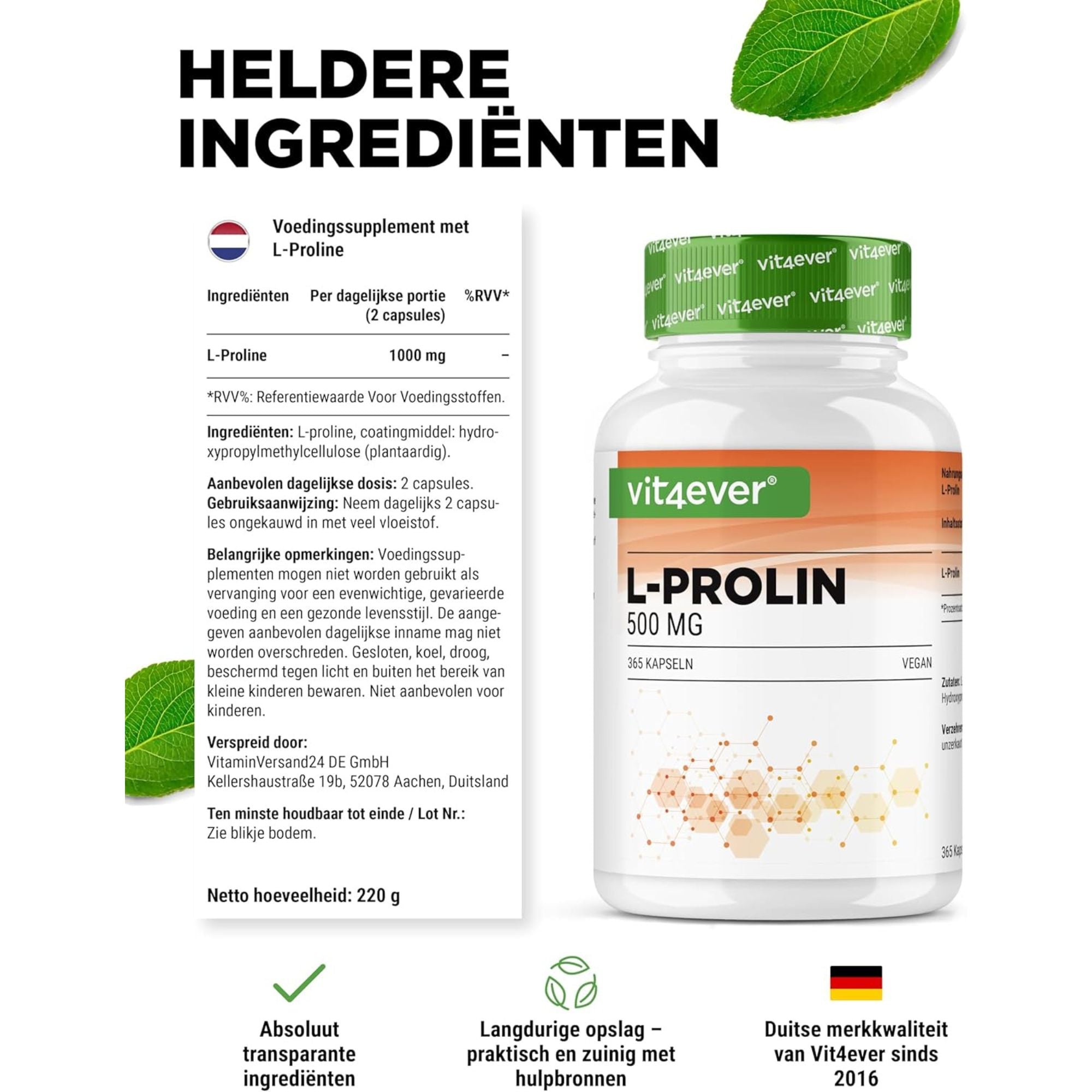 Vit4ever L-Proline 1000mg - productverpakking