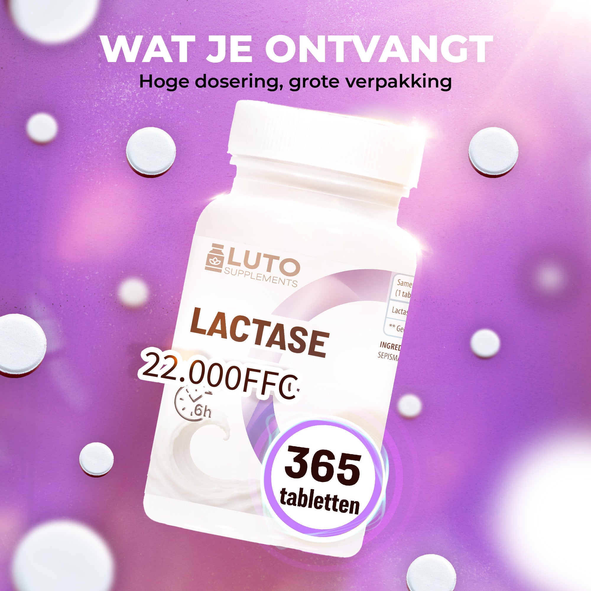 Laktase 22.000 FCC (Laktase-Enzym) | 365 Tabletten | LUTO Supplements