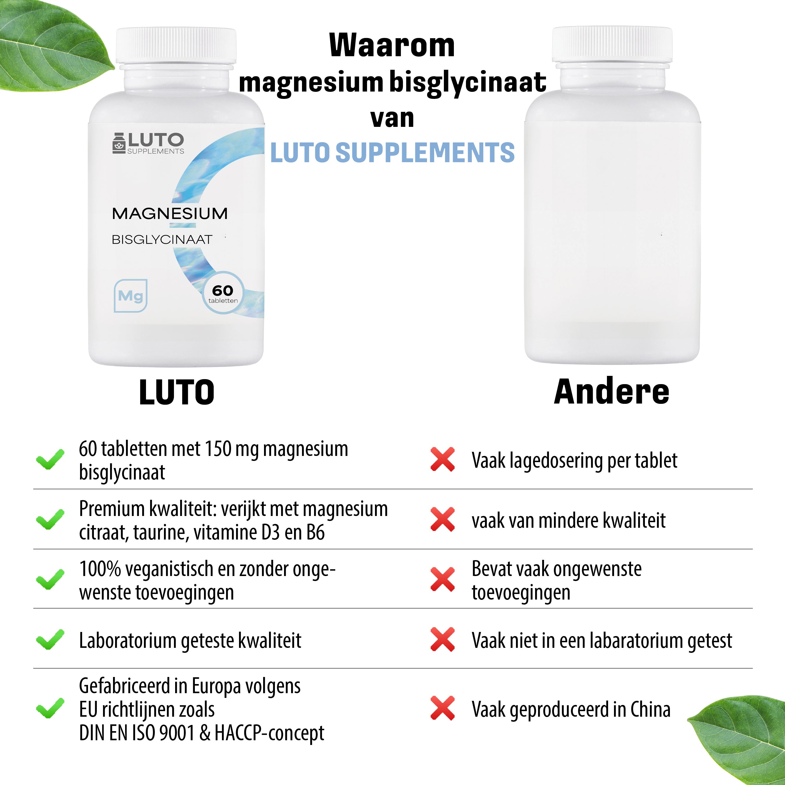 Magnesium Bisglycinaat | 60 Tabletten | LUTO Supplements