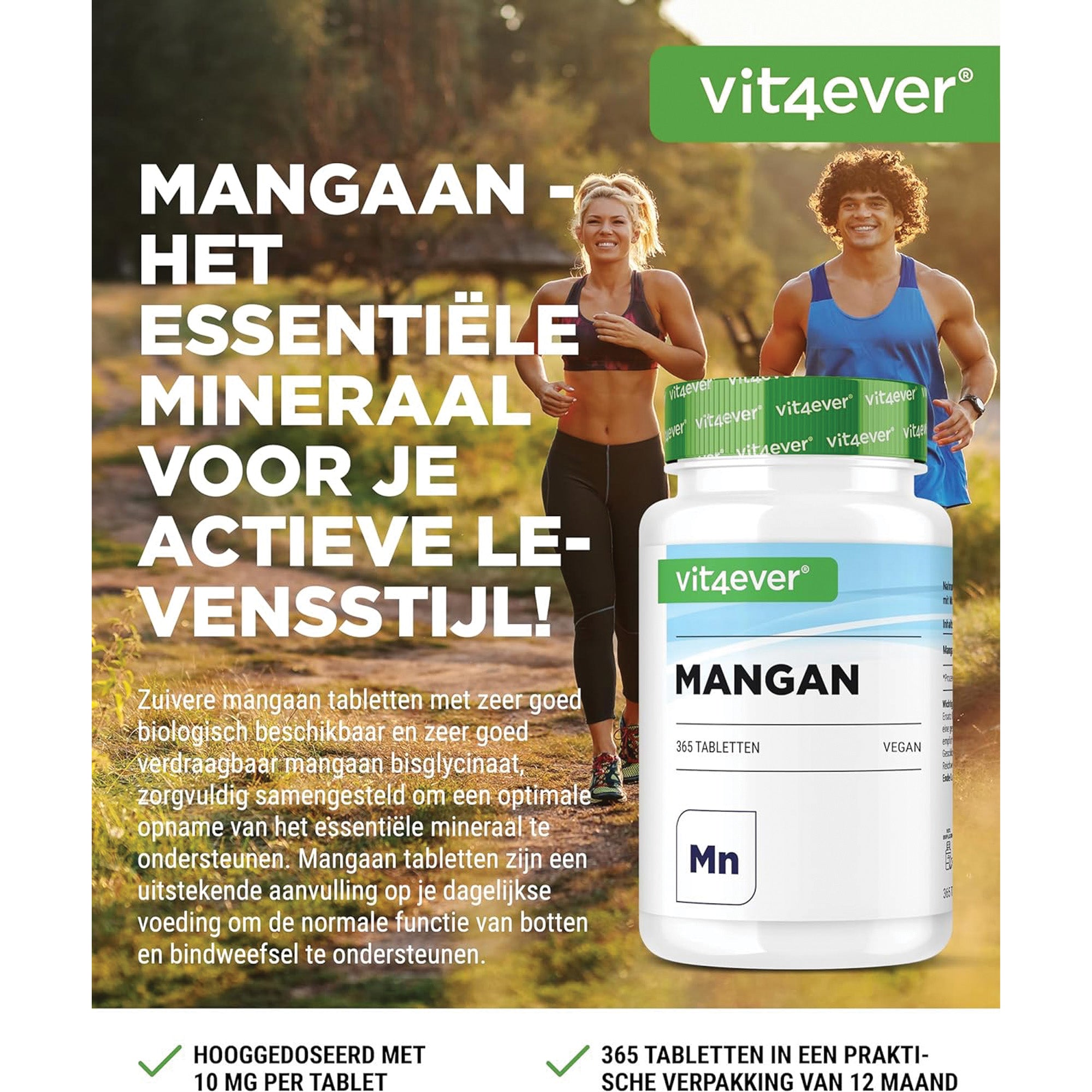 Vit4ever Mangaan Bisglycinaat 10mg - hooggedoseerd en 100% vegan mineralensupplement