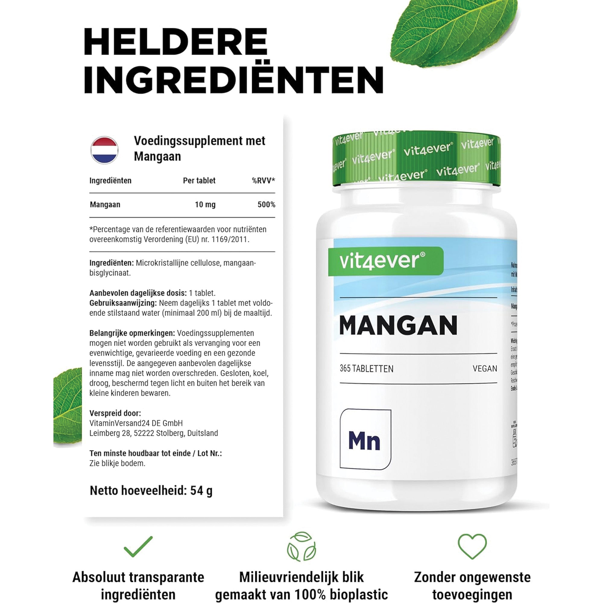 Vit4ever Mangaan Bisglycinaat 10mg - productverpakking van hoge kwaliteit
