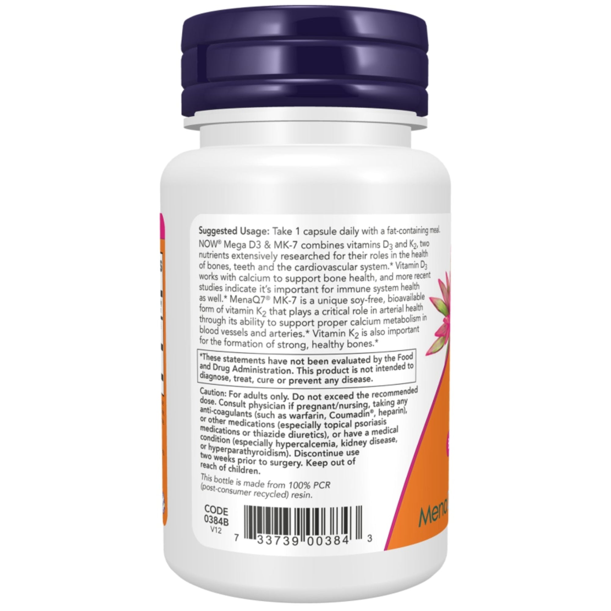 Mega D-3 & MK-7 | 5000 IE D3 + 180µg K2 | 60 Vcaps | NOW Foods