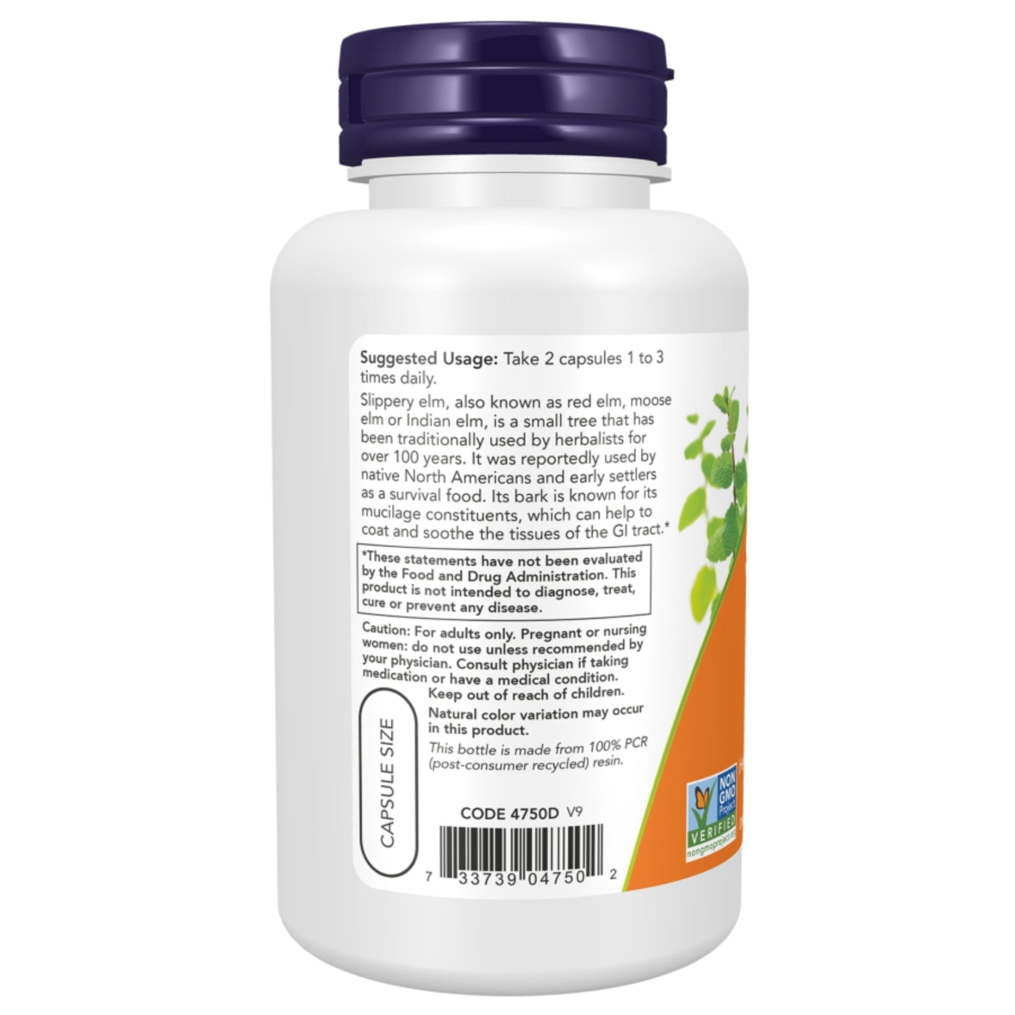 Slippery Elm 400 mg | Rode Iep | 100 capsules | NOW Foods