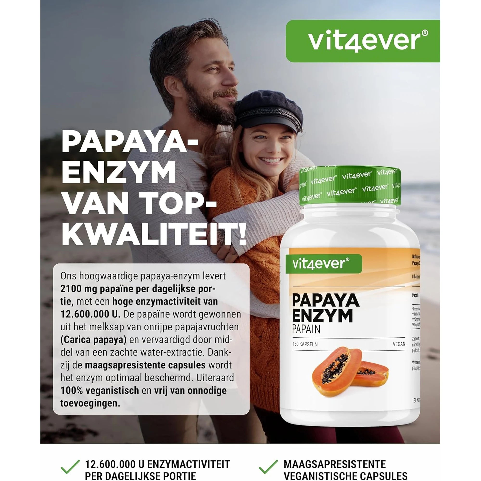 Papaya Enzym van Vit4ever met 2100 mg papaïne per dagdosis