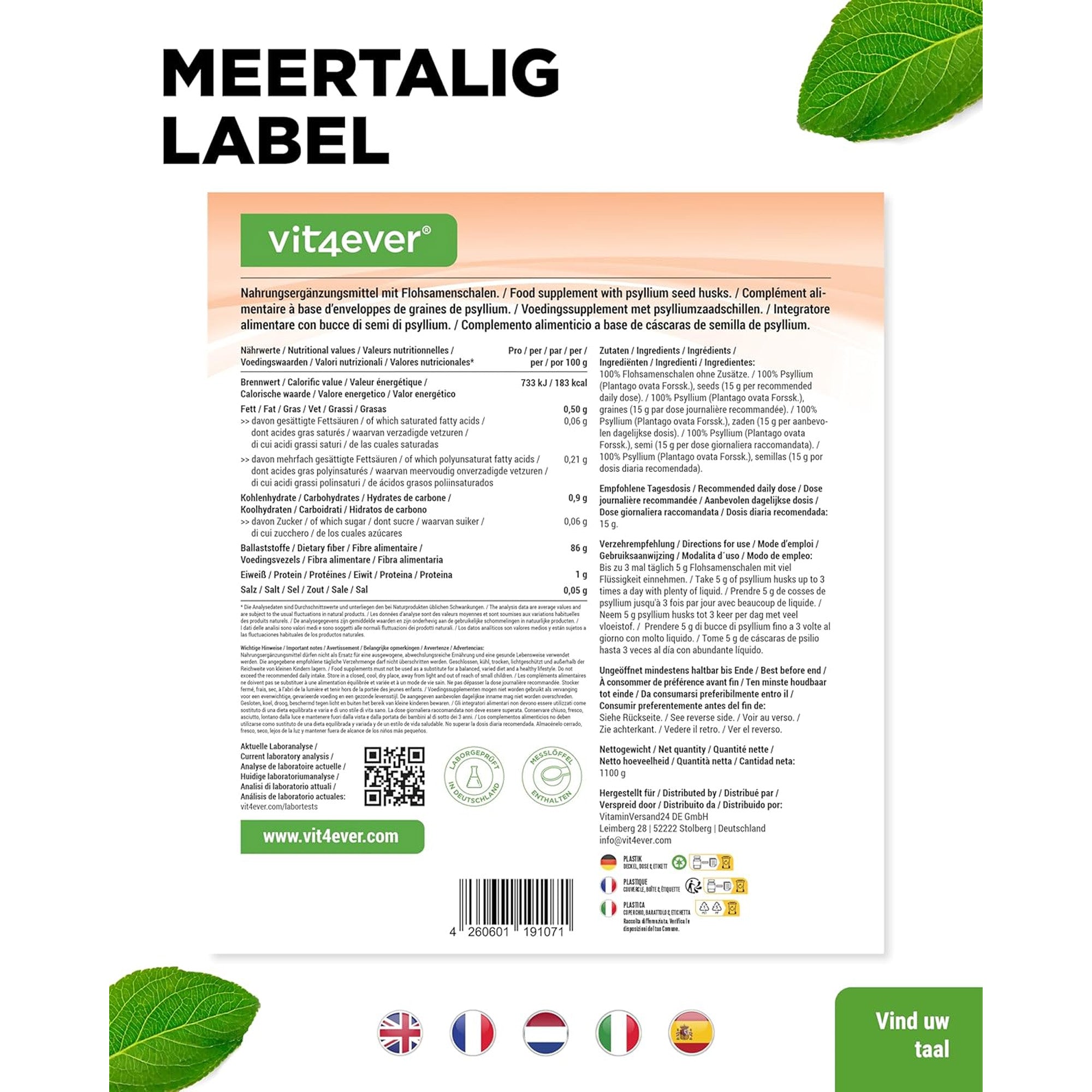 Psylliumvezels (Psyllium Husk) 1100g | Vit4ever