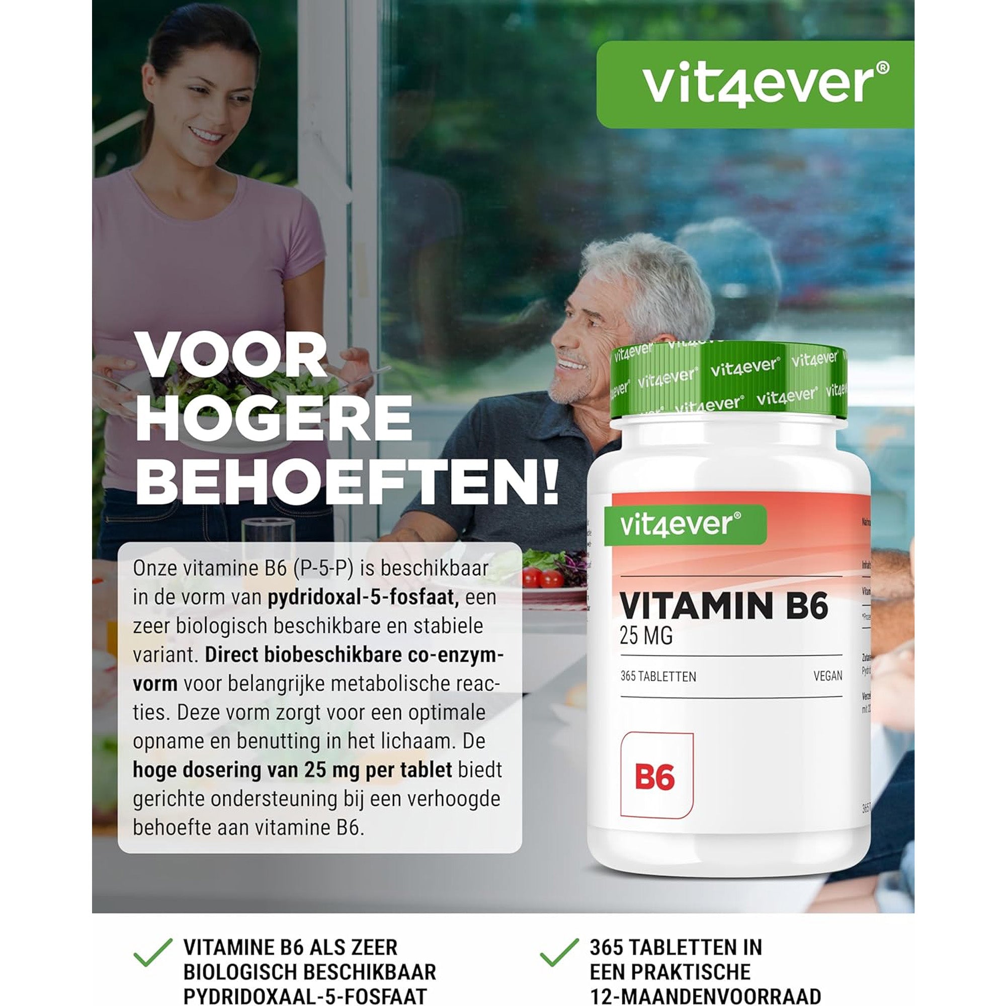 Vitamine B6 25mg | 365 tabletten | Vit4ever
