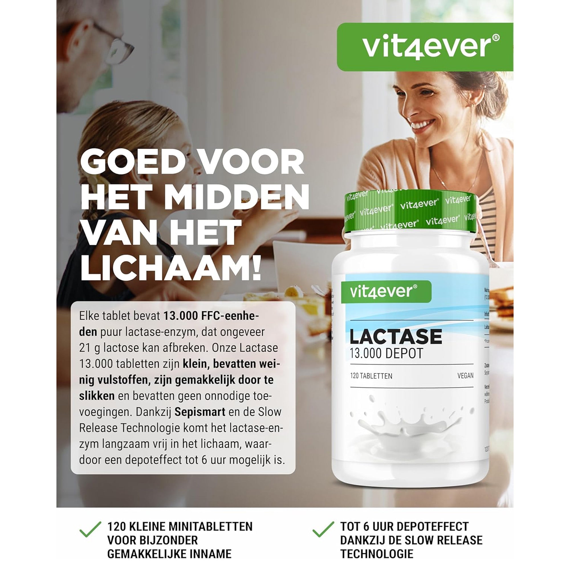 Lactase Supplementen 13.000 en 22.000 FCC (Slow-release) | 120 of 365 tabletten | Vit4ever