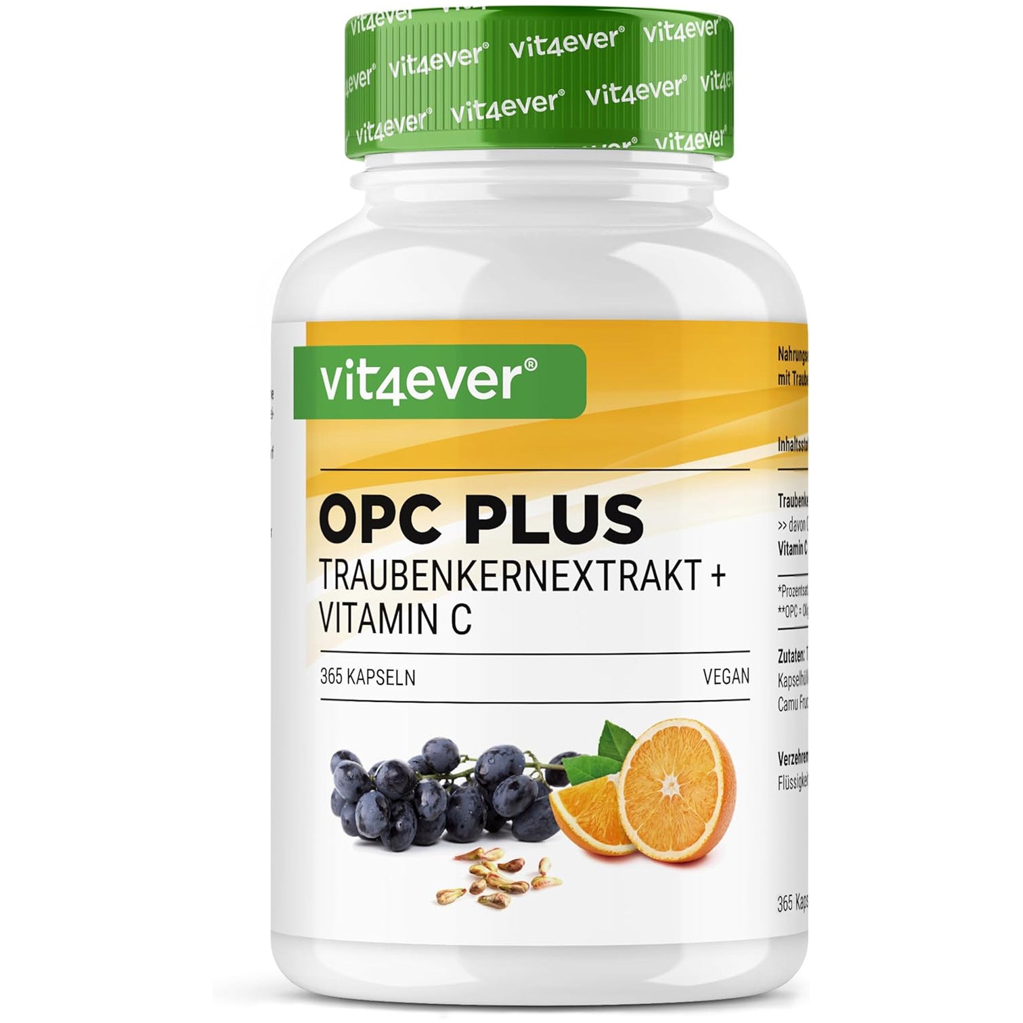 OPC Traubenkernextrakt + natürliches Vitamin C | 240 Kapseln | Vit4ever