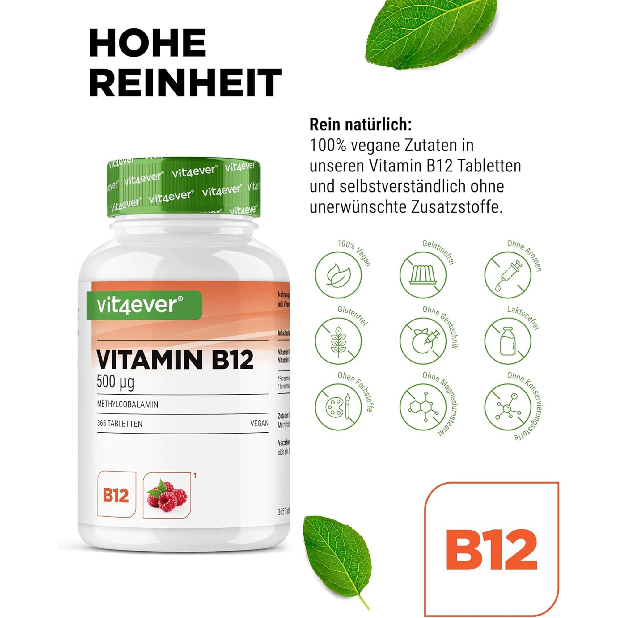 Vitamine B12 500 µg (Methylcobalamine) | 365 zuigtabletten | Vit4ever