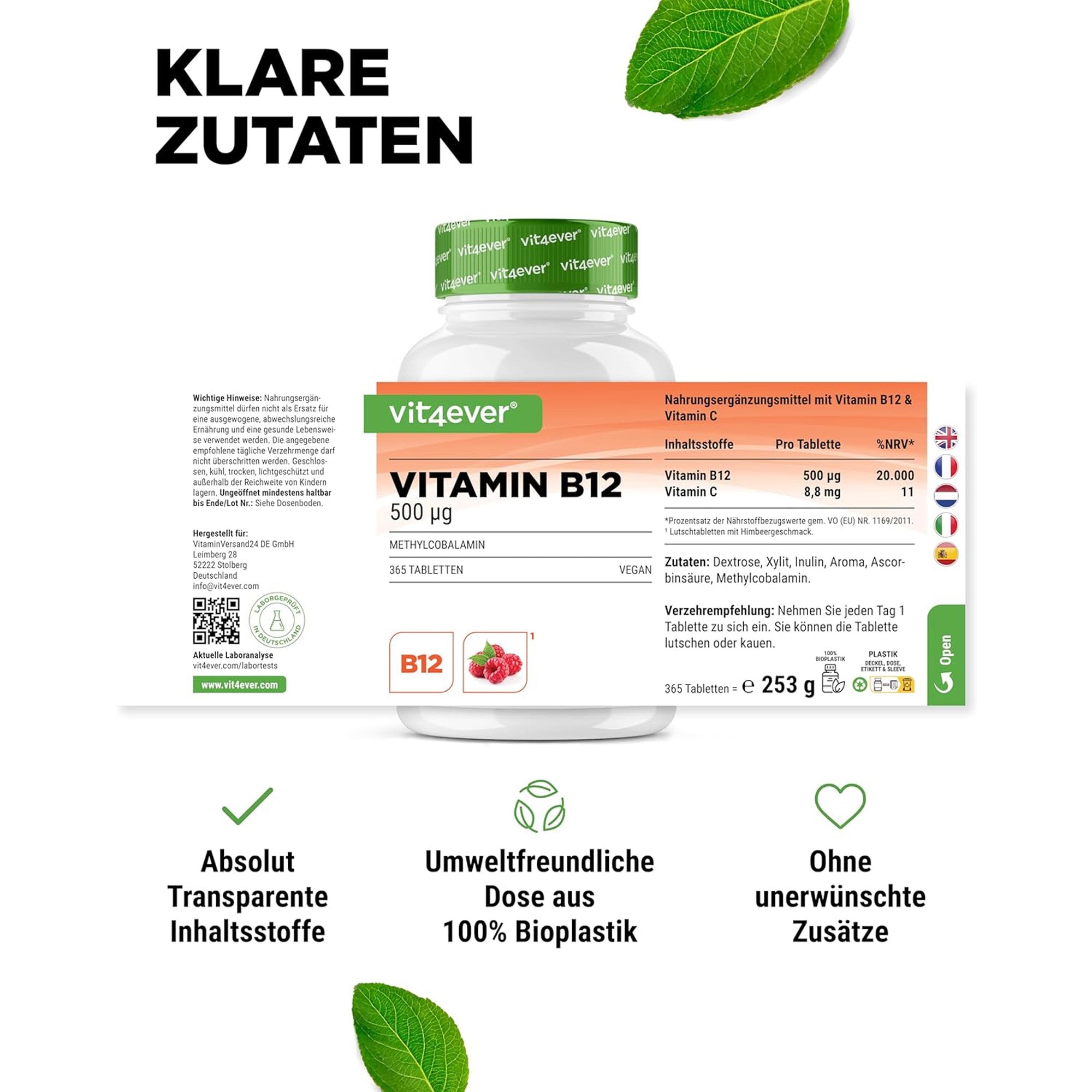 Vitamine B12 500 µg (Methylcobalamine) | 365 zuigtabletten | Vit4ever