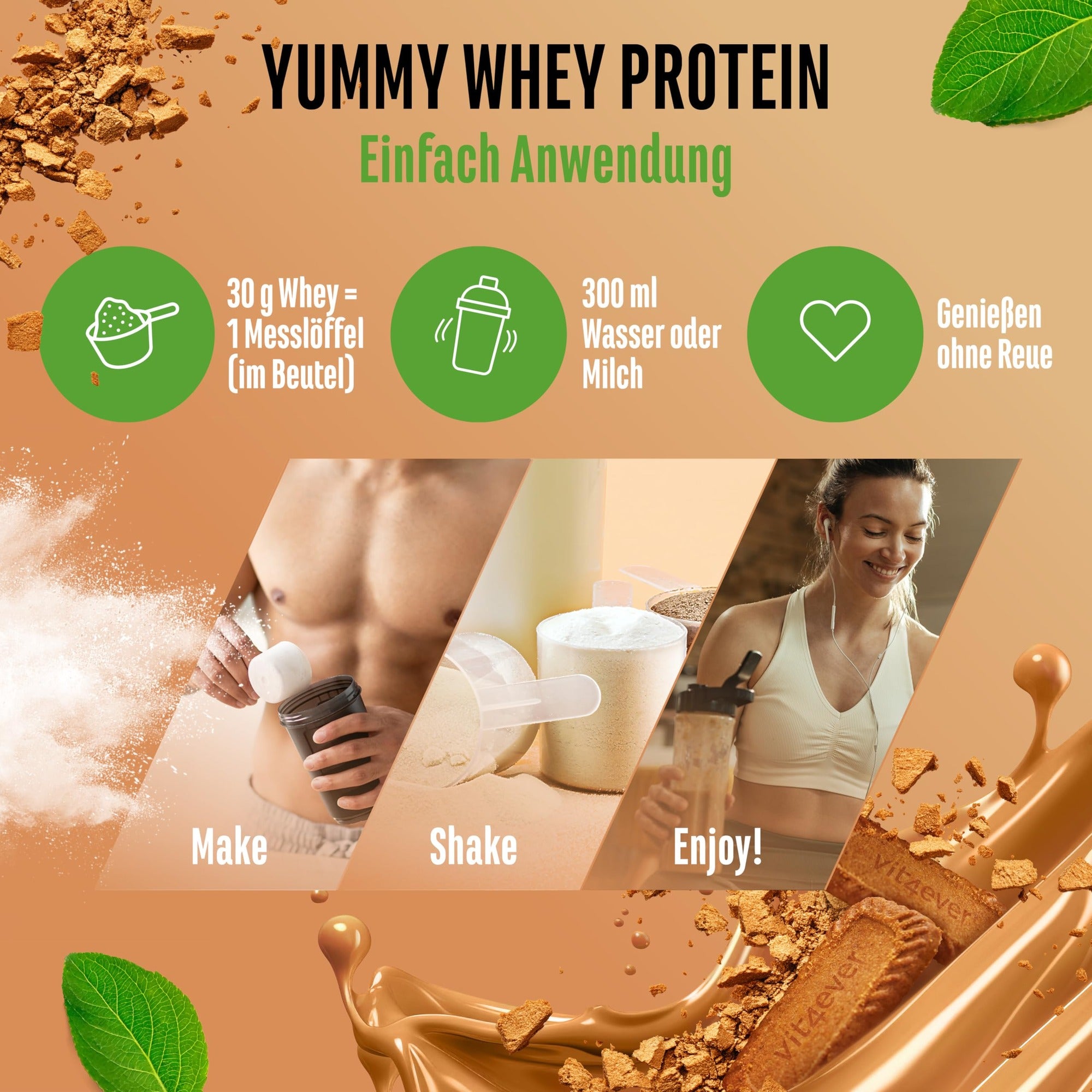 Vit4ever Yummy Whey Protein Biscuit Caramel eiwitshake 908 gram bereiden: meten, shaken en genieten