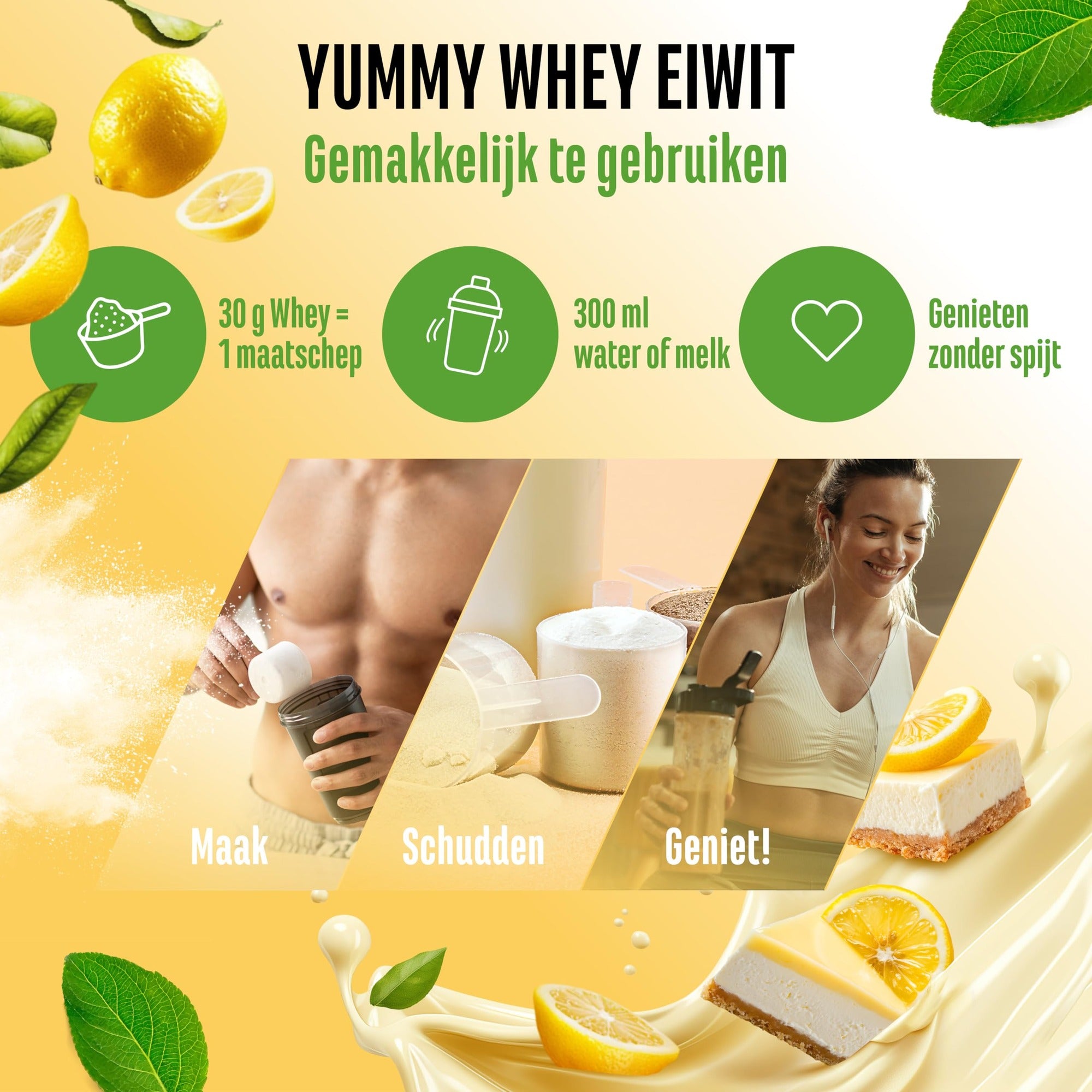 Vit4ever Yummy Whey Protein Lemon Cheesecake eiwitshake 908 gram bereiden: meten, shaken en genieten