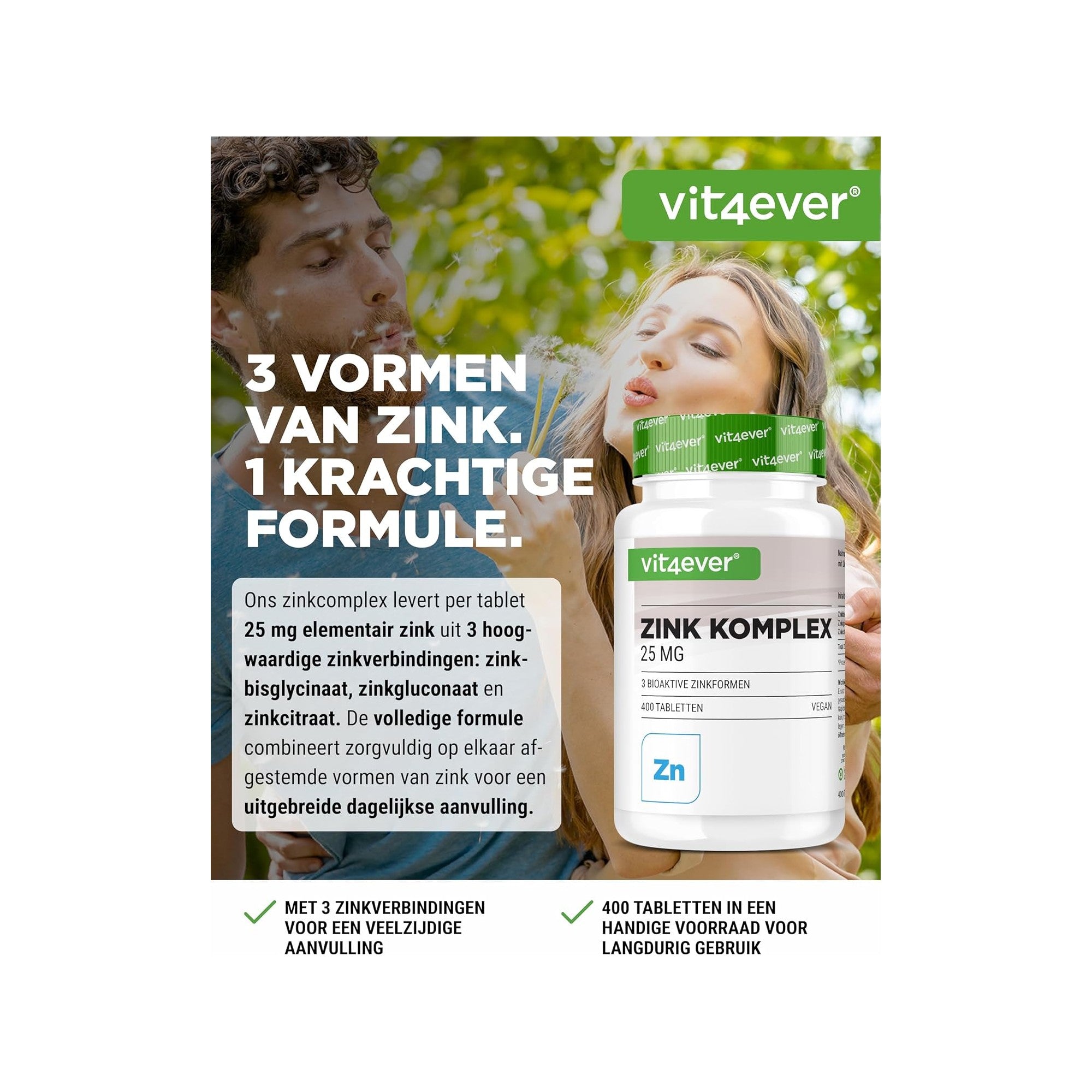 Vit4ever Zink Complex 25mg - 3 vormen van zink, 1 krachtige formule