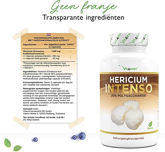 LET OP THT 02/26 Lion's mane (Hericium Erinaceus paddenstoel) 650mg | 180 capsules | Vit4ever