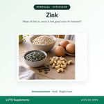 Zinkrijke voeding op een houten tafel: havermout, pompoenpitten, cashewnoten en eieren