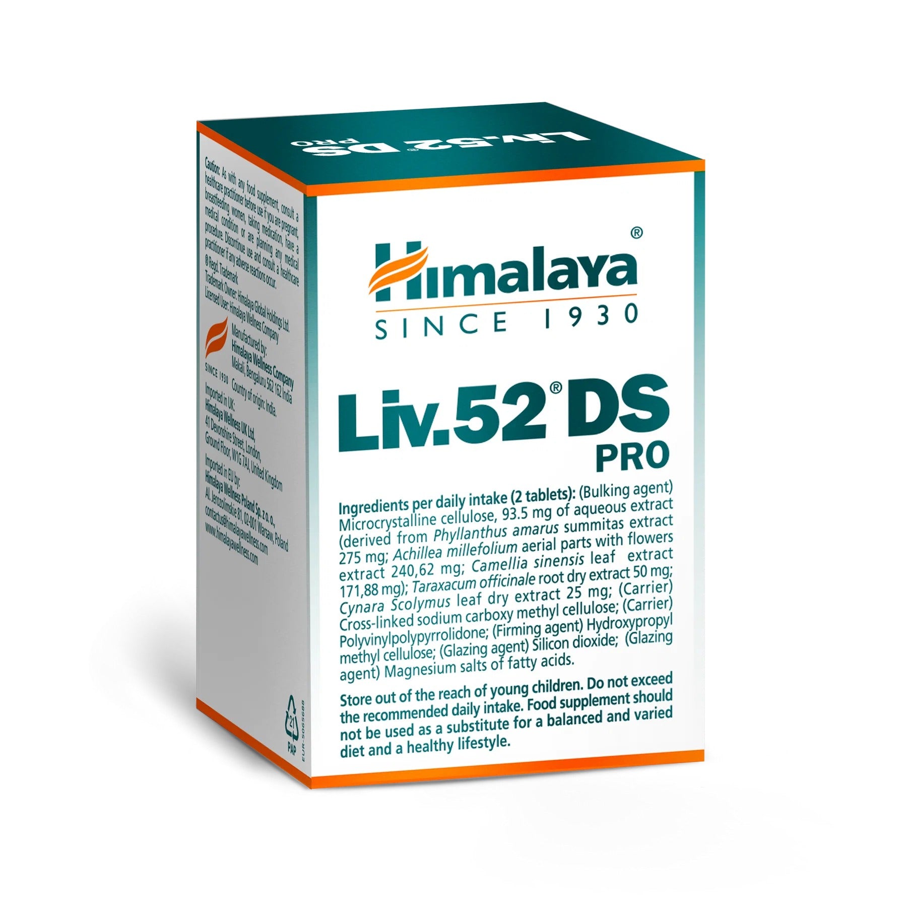 Liv.52 DS PRO ingredienten per dagdosering op de verpakking