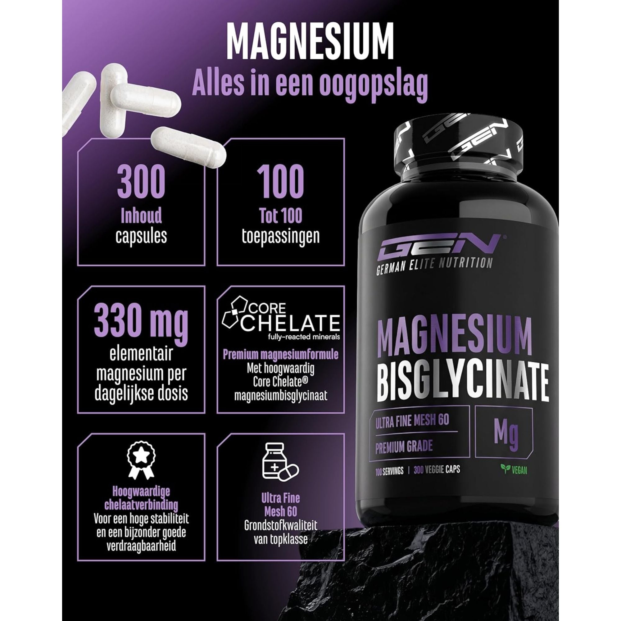 Magnesium Bisglycinaat Core Chelate® 330mg | 300 Capsules | GEN