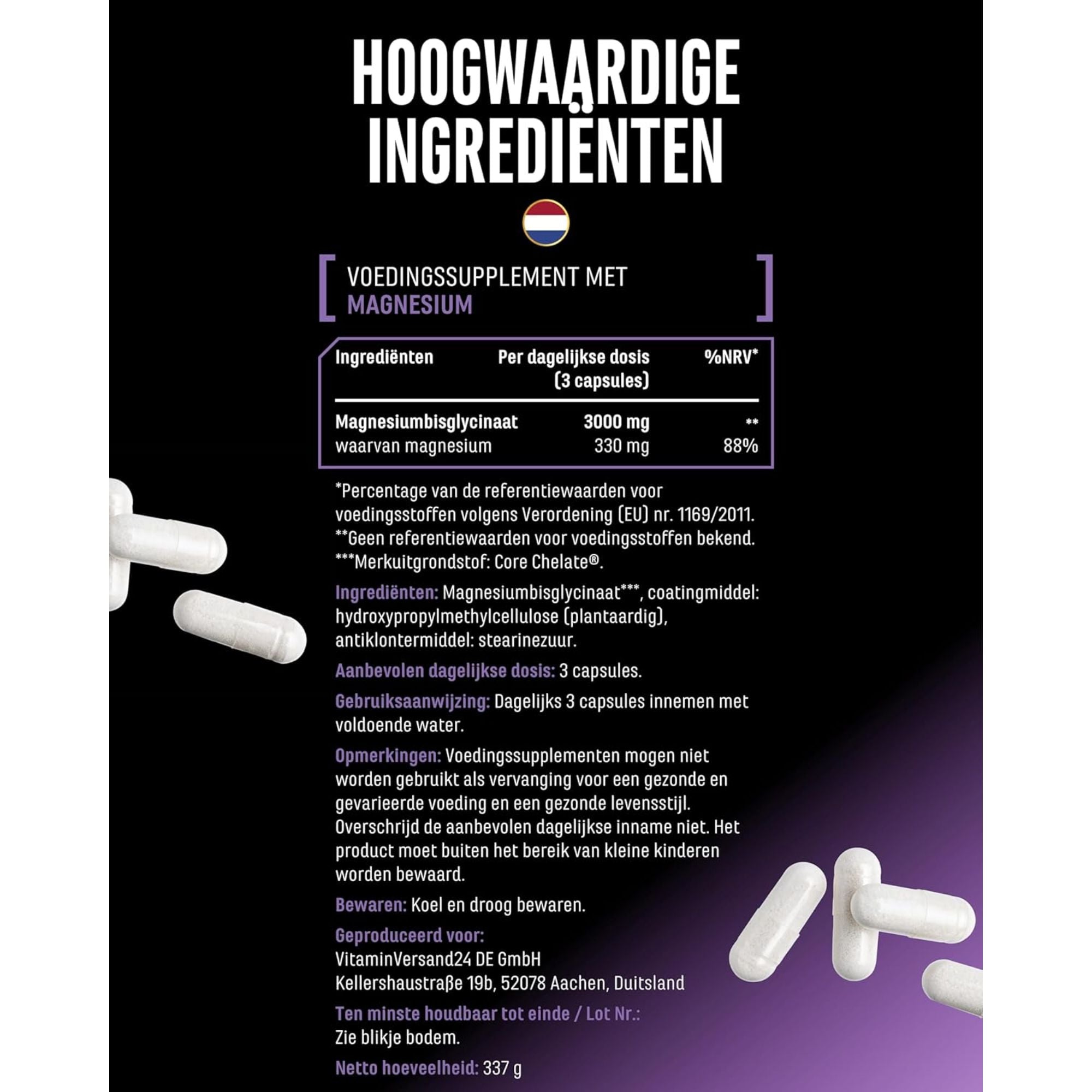German Elite Nutrition Magnesium Bisglycinaat Core Chelate® 330mg - mineralensupplement voor dagelijks gebruik