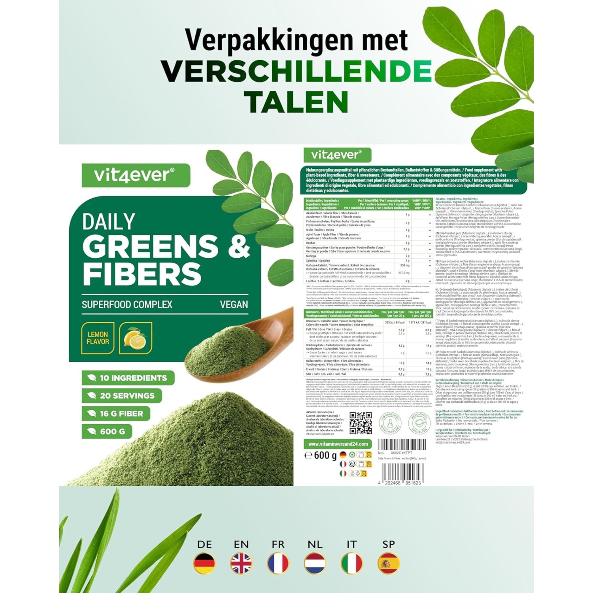Daily Greens & Fibers Citroen | 600g | Vit4ever