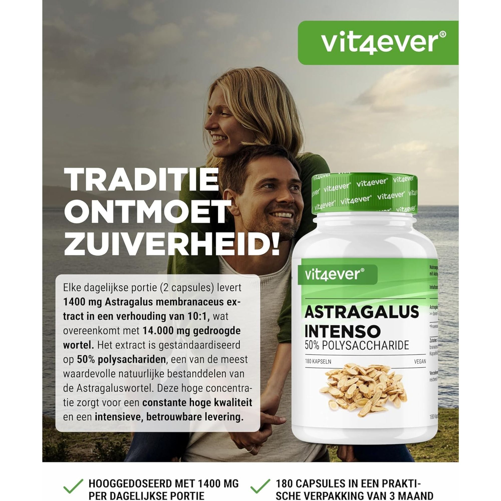 Astragalus Extract 50% Polysacchariden | 180 capsules | Vit4ever
