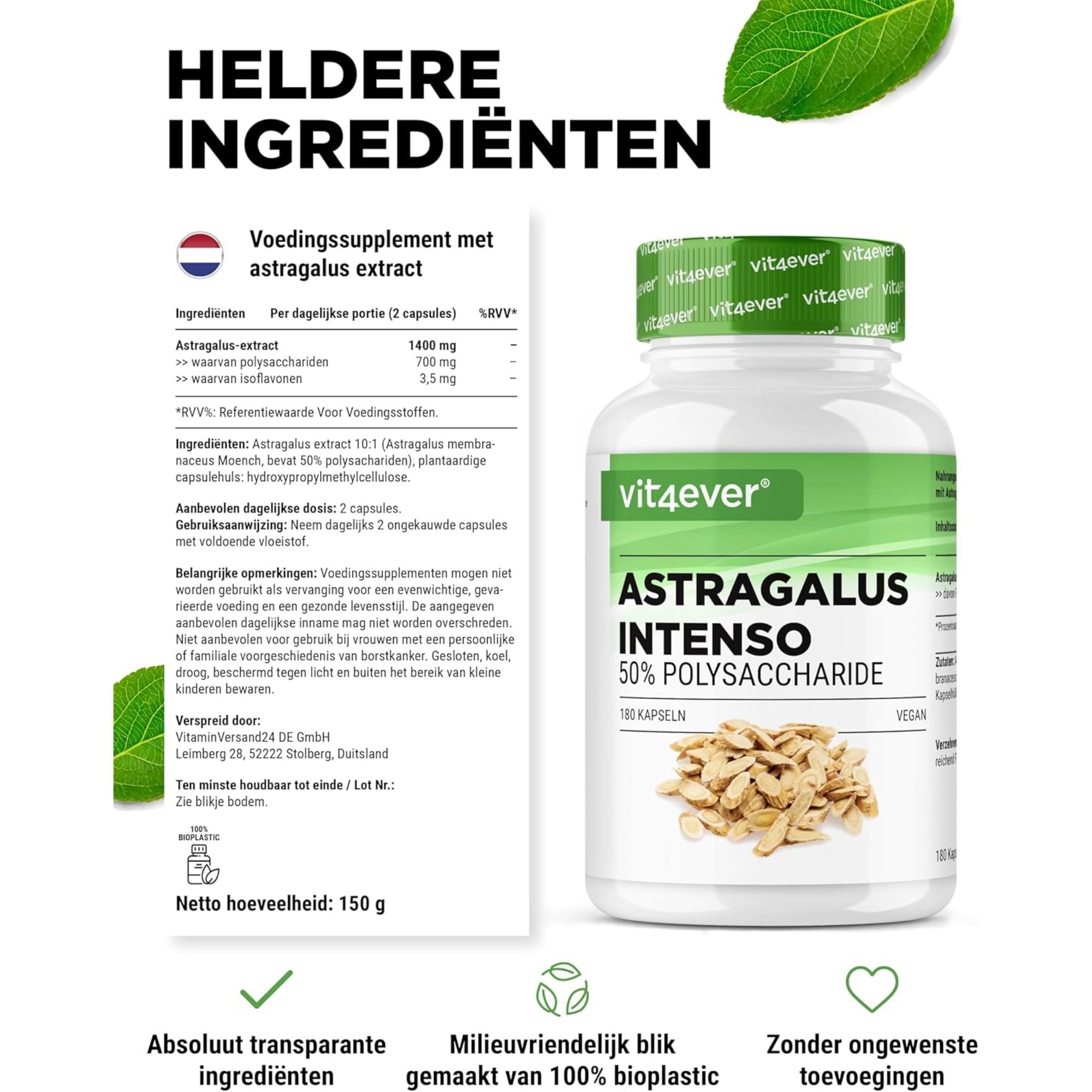 Vit4ever Astragalus Extract 50% Polysacchariden van hoge zuiverheid - kruidensupplement