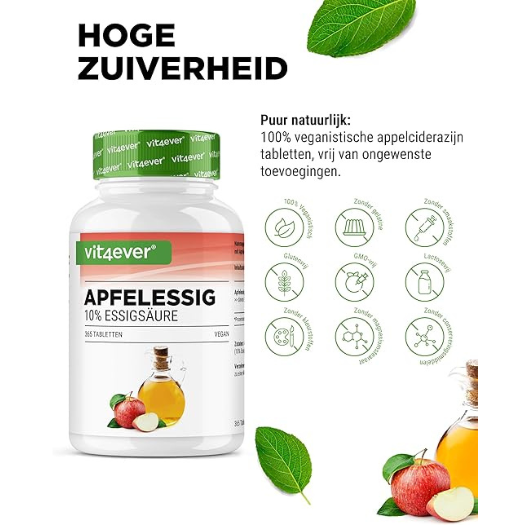 Appelazijn Tabletten 500mg | 365 stuks | Vit4ever